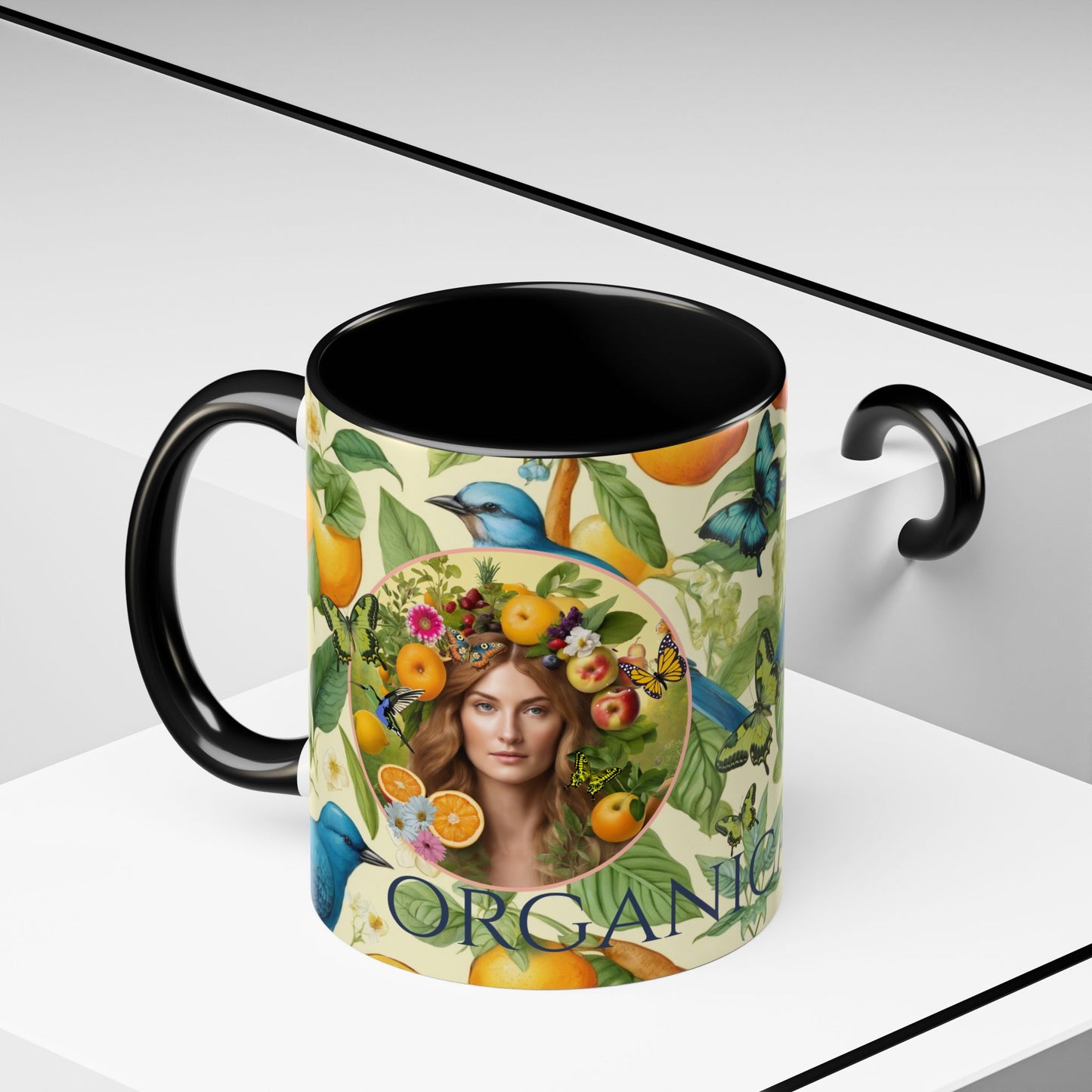 Organically Me A Lemon Bluebird Leda Plant Garden Vegan Ceramic Plant Mug with Black woman (11oz) 8 Color Combos