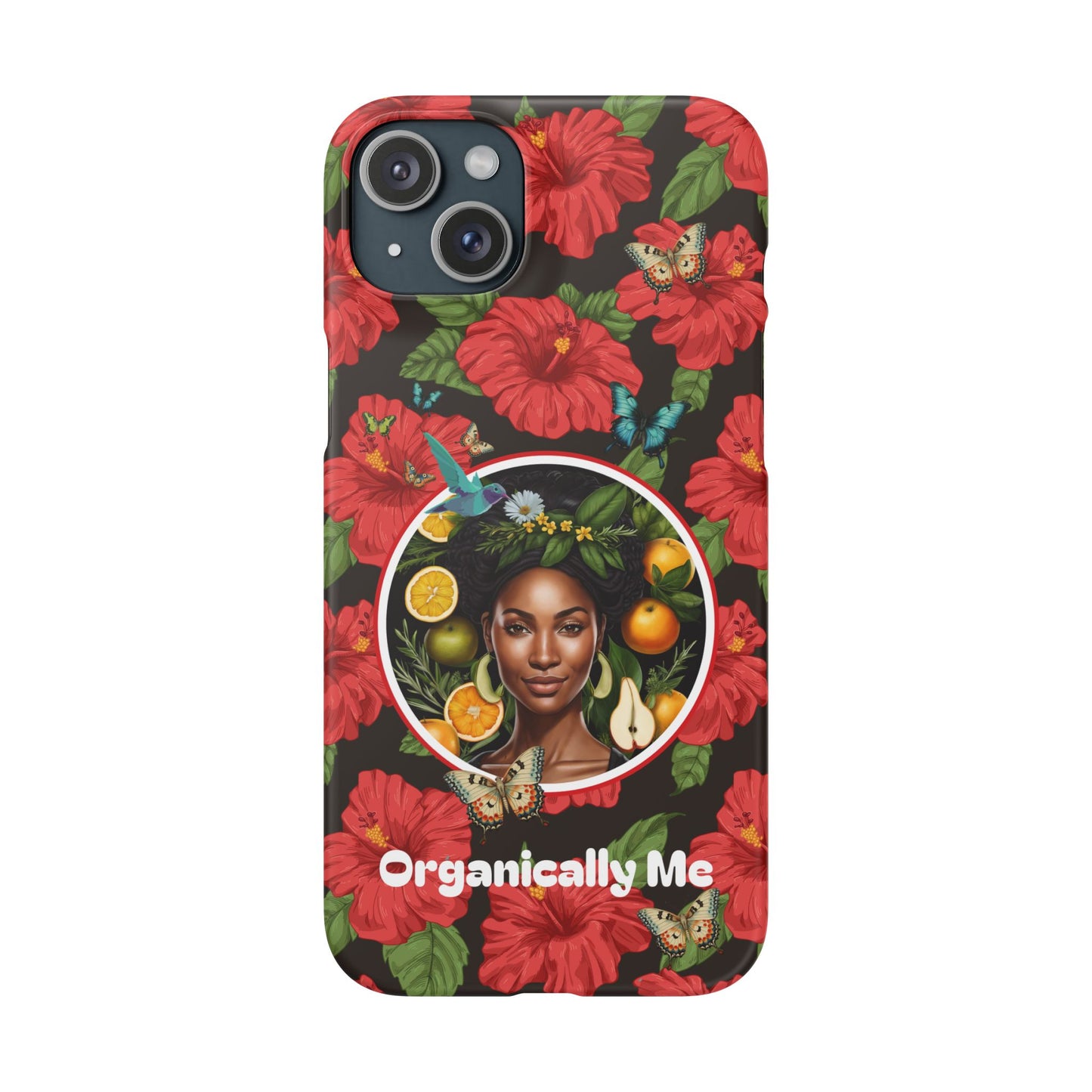 Organically Me Red and White Hibiscus Plant Garden Snap Phone Case with Black Woman, for iPhone and Android