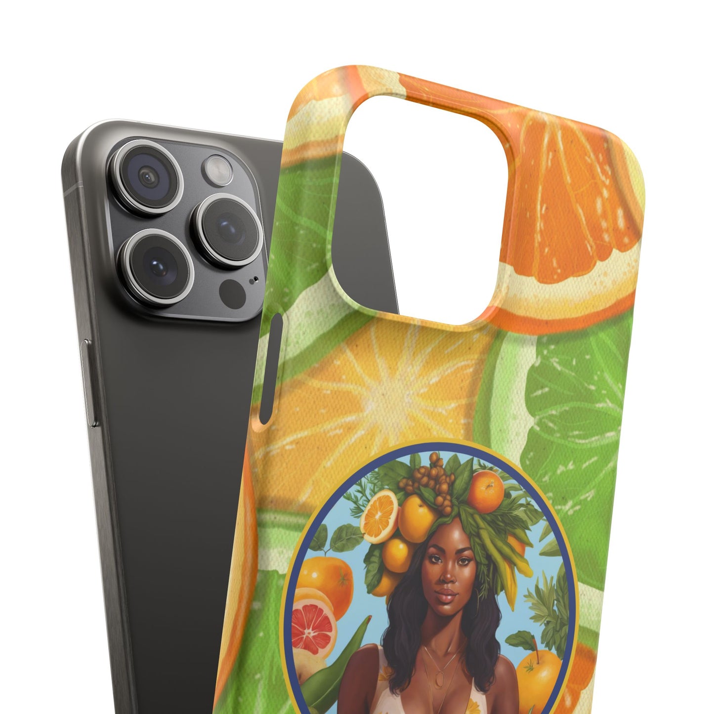 Organically Me Citrus Fruits Garden Snap Phone Case with Black Woman, Veggie Chic for Androids and iPhone models