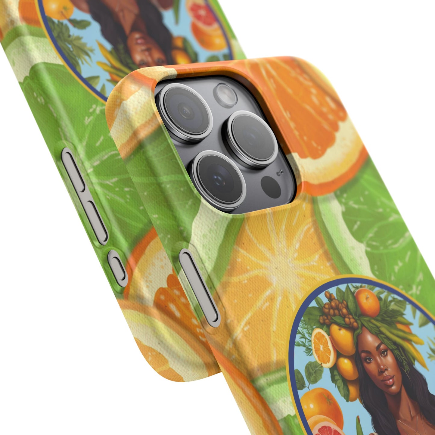 Organically Me Citrus Fruits Garden Snap Phone Case with Black Woman, Veggie Chic for Androids and iPhone models
