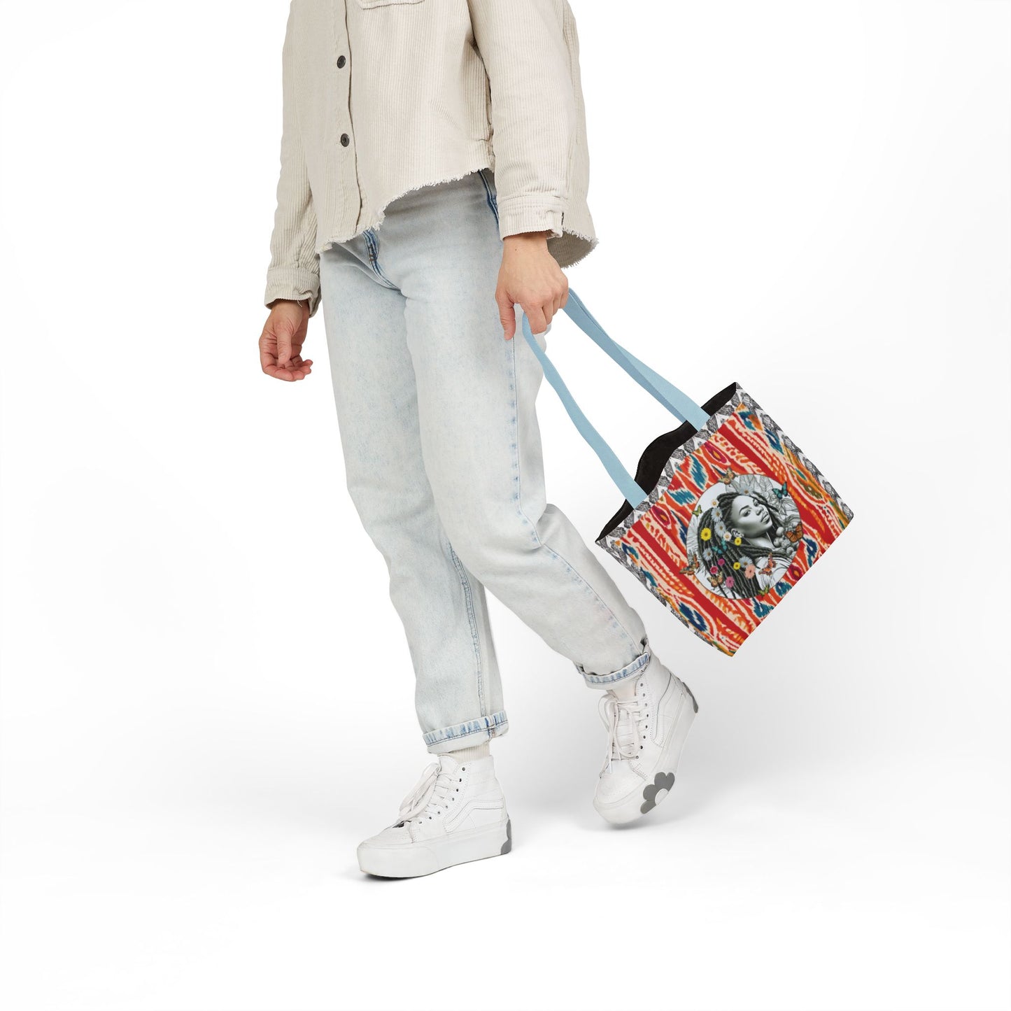 100% Me Ikat Laney Locs Garden-themed 13" tote bag, purse, workout bag, yoga bag with Black Women