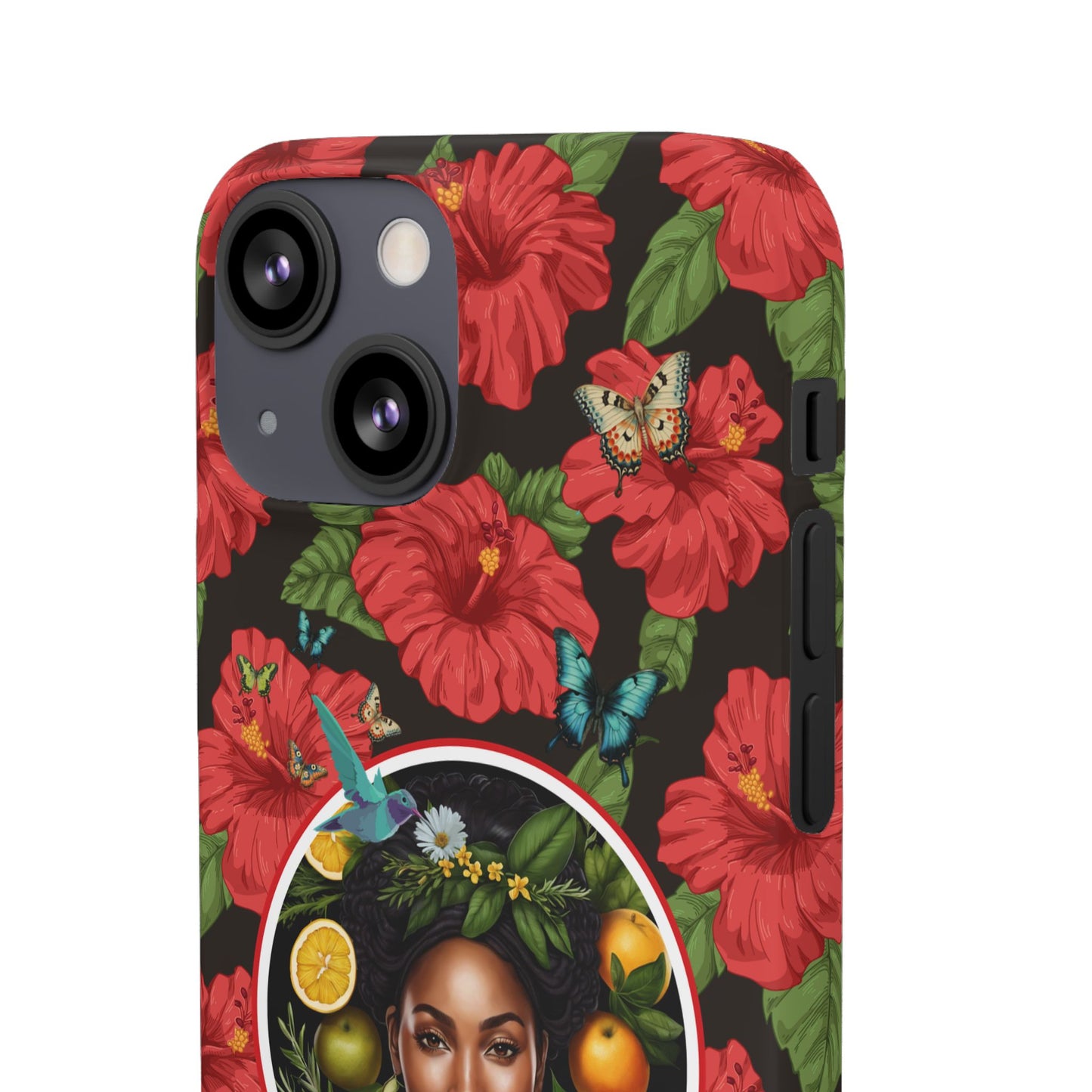 Organically Me Red and White Hibiscus Plant Garden Snap Phone Case with Black Woman, for iPhone and Android