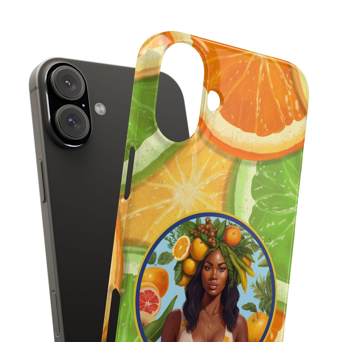 Organically Me Citrus Fruits Garden Snap Phone Case with Black Woman, Veggie Chic for Androids and iPhone models