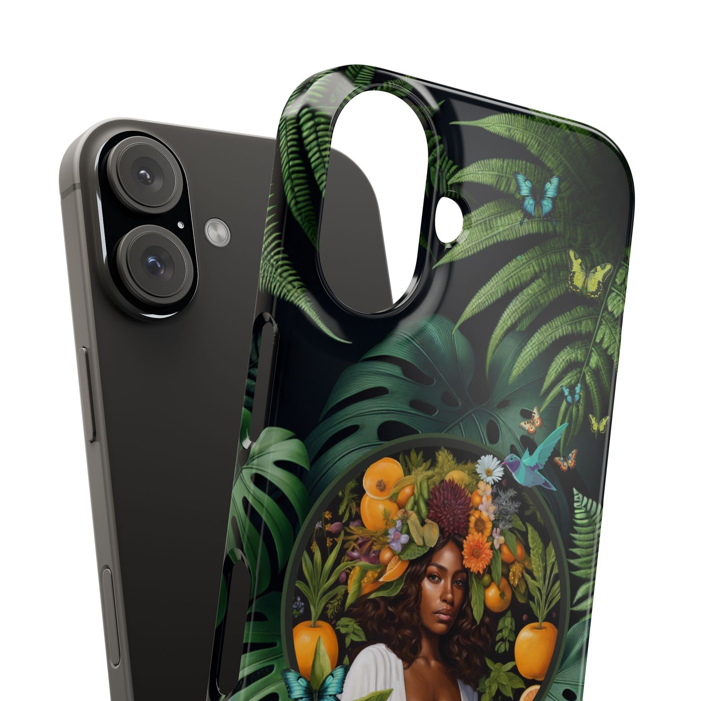 100% Organic A Fern Monstera Plant Garden Snap Phone Case with Black Woman, for iPhone and Android Models