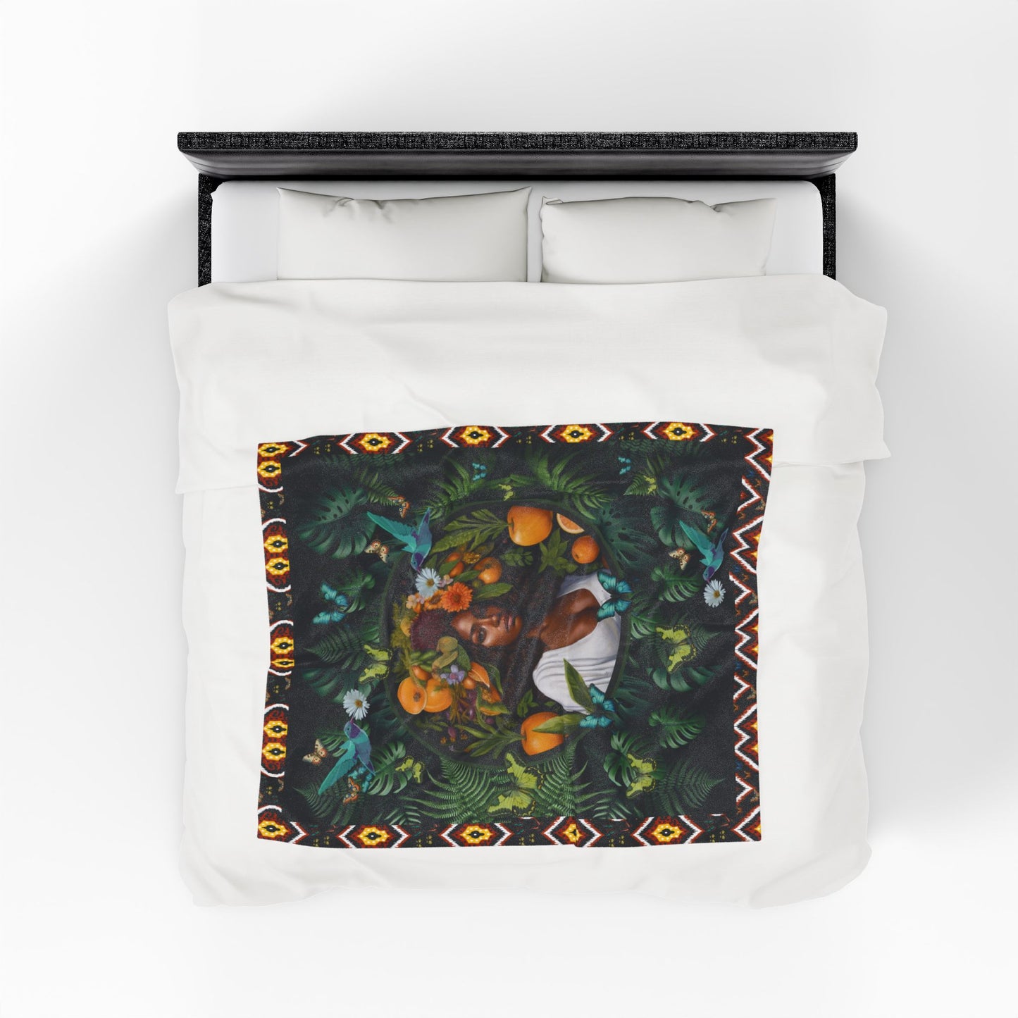 100% Organic A Fern Monstera Plant & Garden-themed Blanket, tablecloth, Wrap and Wall Hanging (Velveteen) with Black Woman