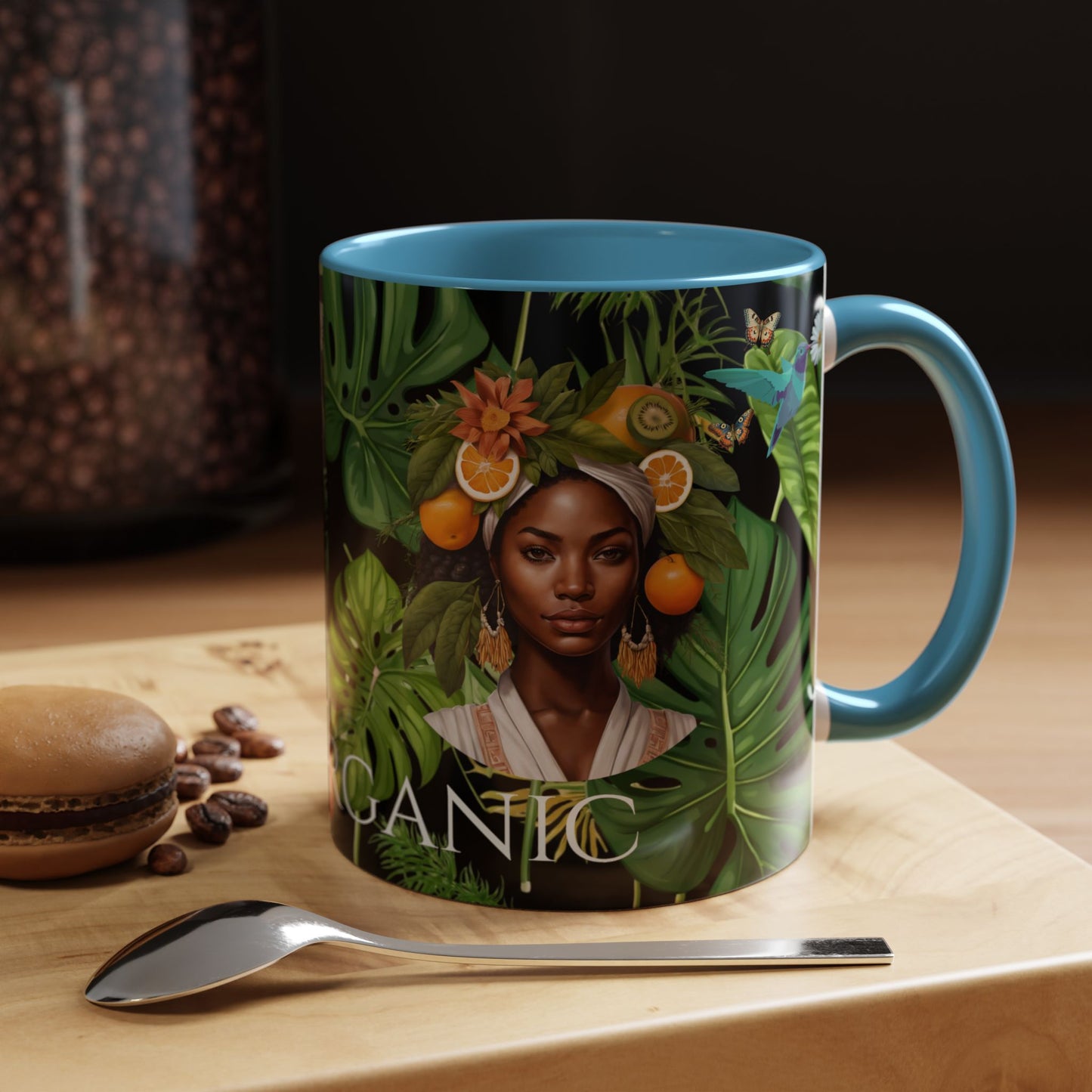 100% Organic Black Jungle Plant Garden Vegan Ceramic Plant Mug with (11oz) 8 Color Combos Double-Side Design