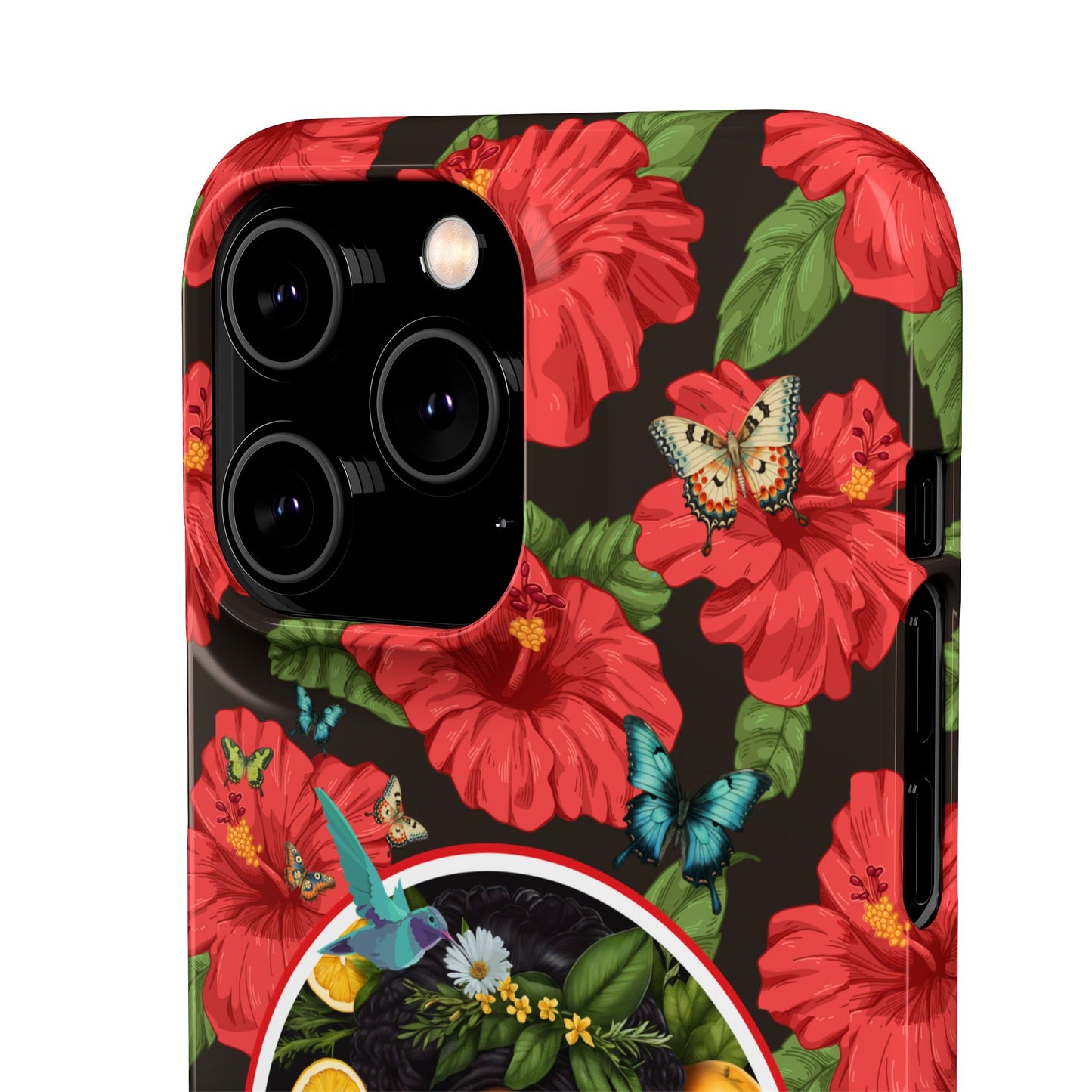 Organically Me Red and White Hibiscus Plant Garden Snap Phone Case with Black Woman, for iPhone and Android