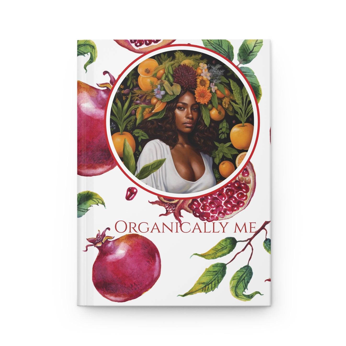 Organically Me Red and White Pomegranate Plant, Garden & Vegan Hardcover Journal, Matte 150 pages, Black women, May be PERSONALIZED