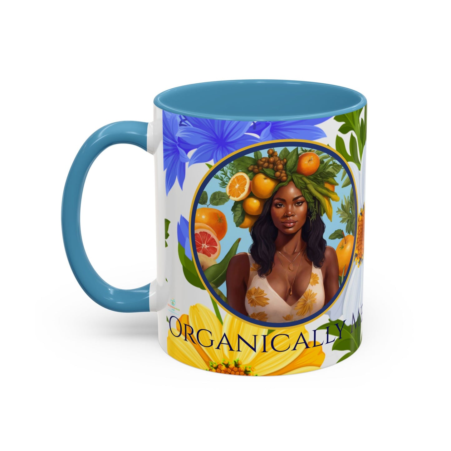 Organically Me Blue & Yellow Daisy Joyce Plant Garden Vegan Ceramic Plant Mug with Black woman (11oz) 8 Color Combos