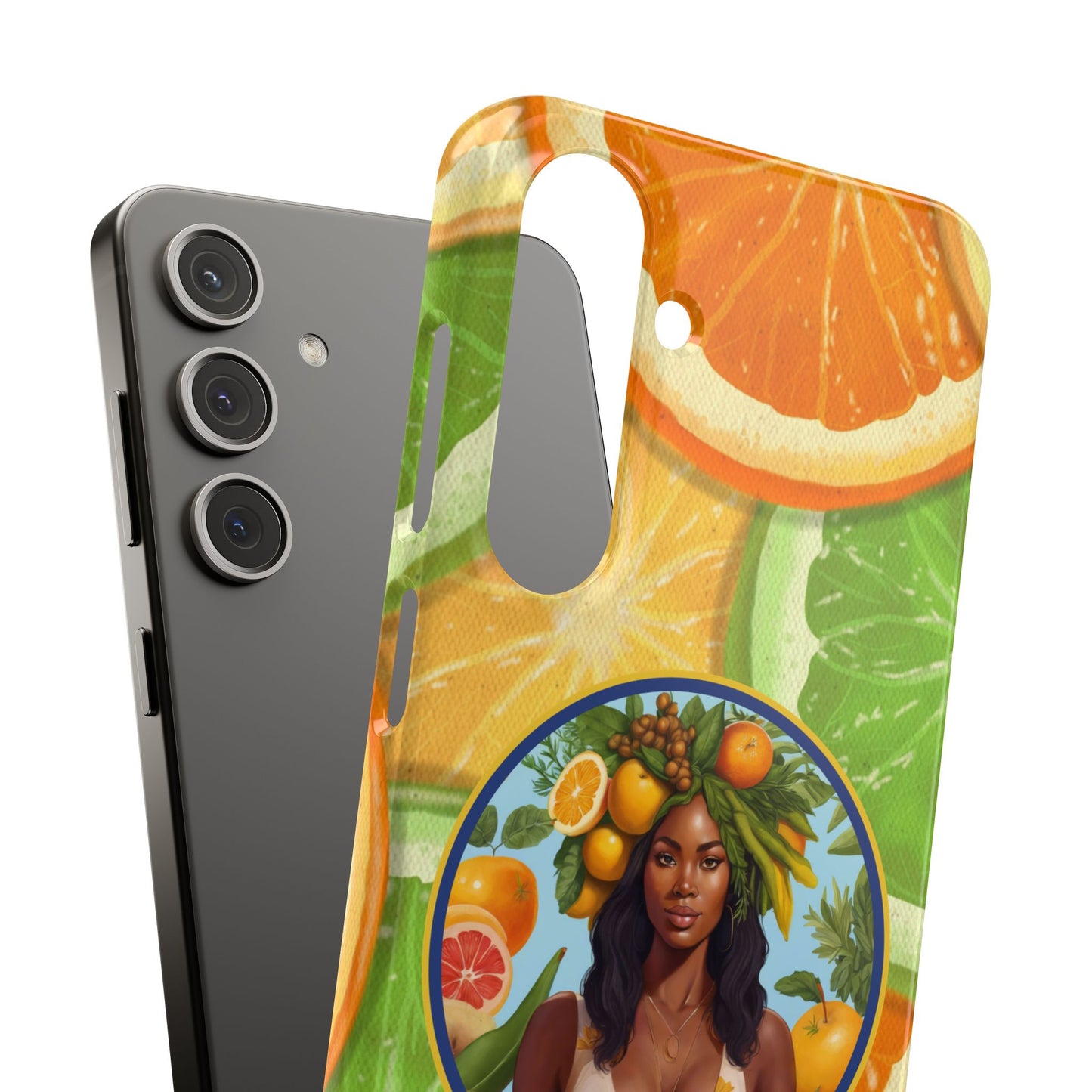 Organically Me Citrus Fruits Garden Snap Phone Case with Black Woman, Veggie Chic for Androids and iPhone models