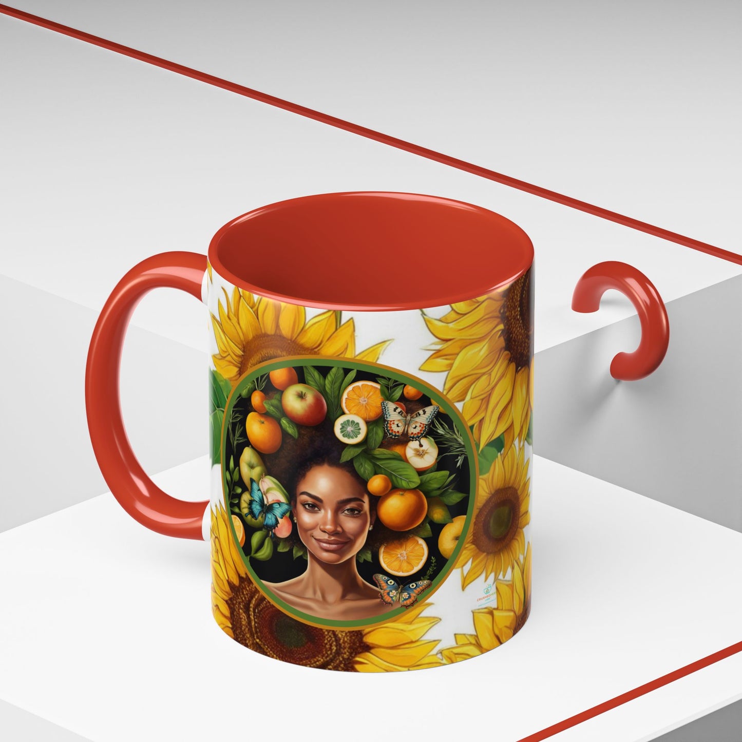 Organically Me Sunflower Plant Garden Vegan Ceramic Plant Mug with Black woman (11oz) 8 Color Combos