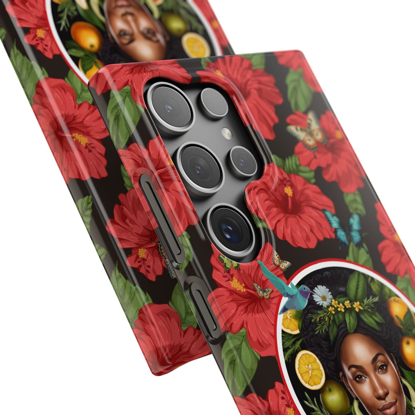 Organically Me Red and White Hibiscus Plant Garden Snap Phone Case with Black Woman, for iPhone and Android