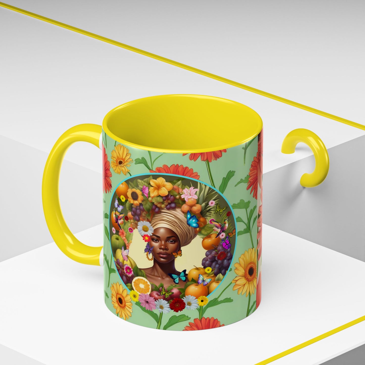 100% Organic Daisy Joy3 Plant Garden Vegan Ceramic Plant Mug, Black Woman Double Sided (11oz) 8 Color Combos