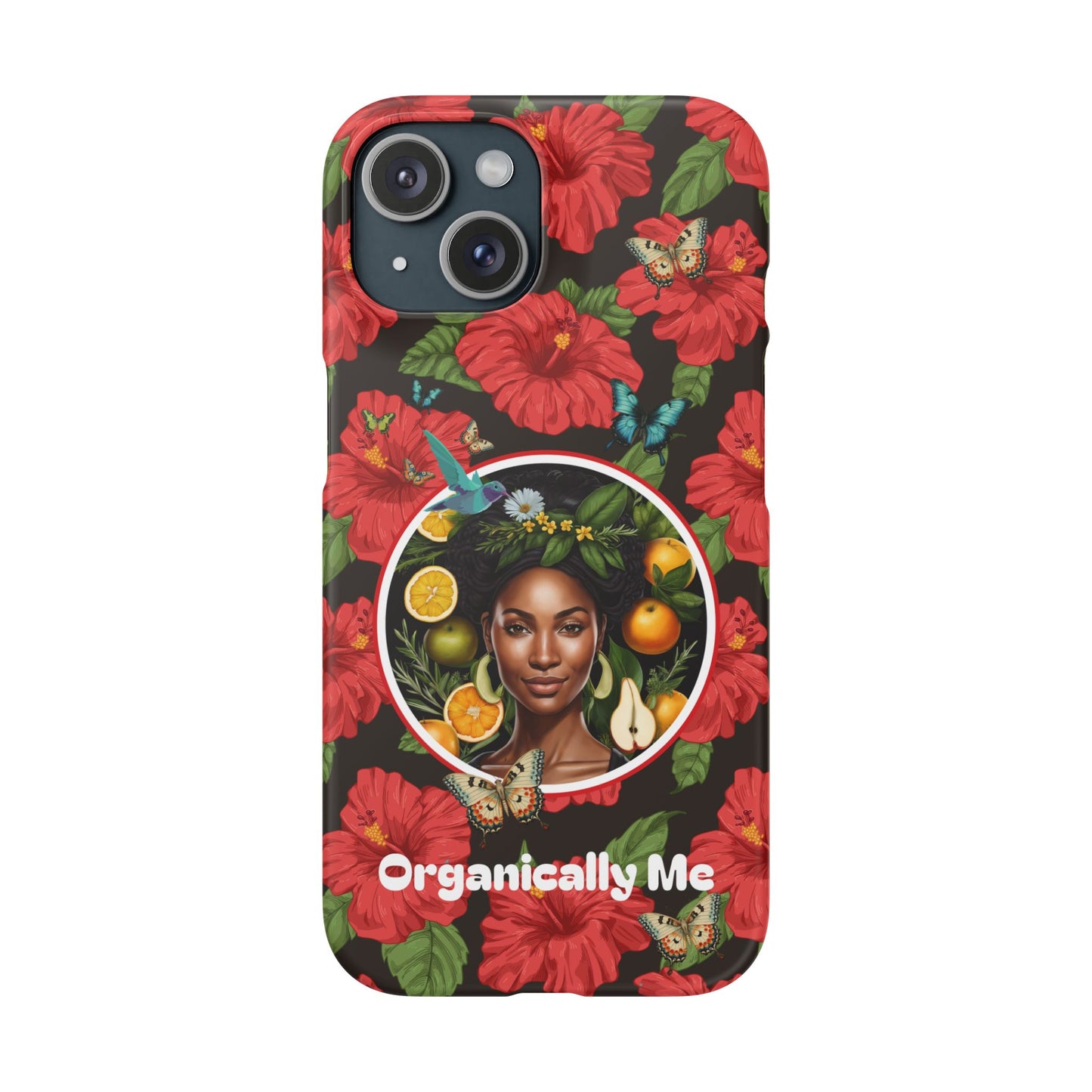 Organically Me Red and White Hibiscus Plant Garden Snap Phone Case with Black Woman, for iPhone and Android