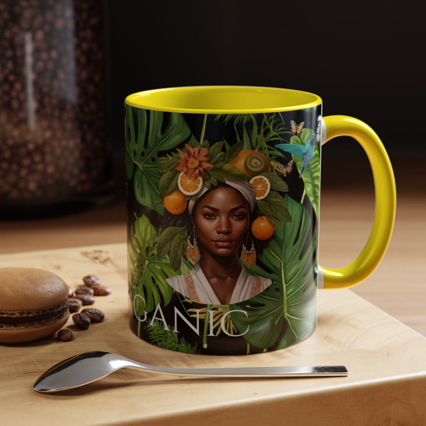 100% Organic Black Jungle Plant Garden Vegan Ceramic Plant Mug with (11oz) 8 Color Combos Double-Side Design
