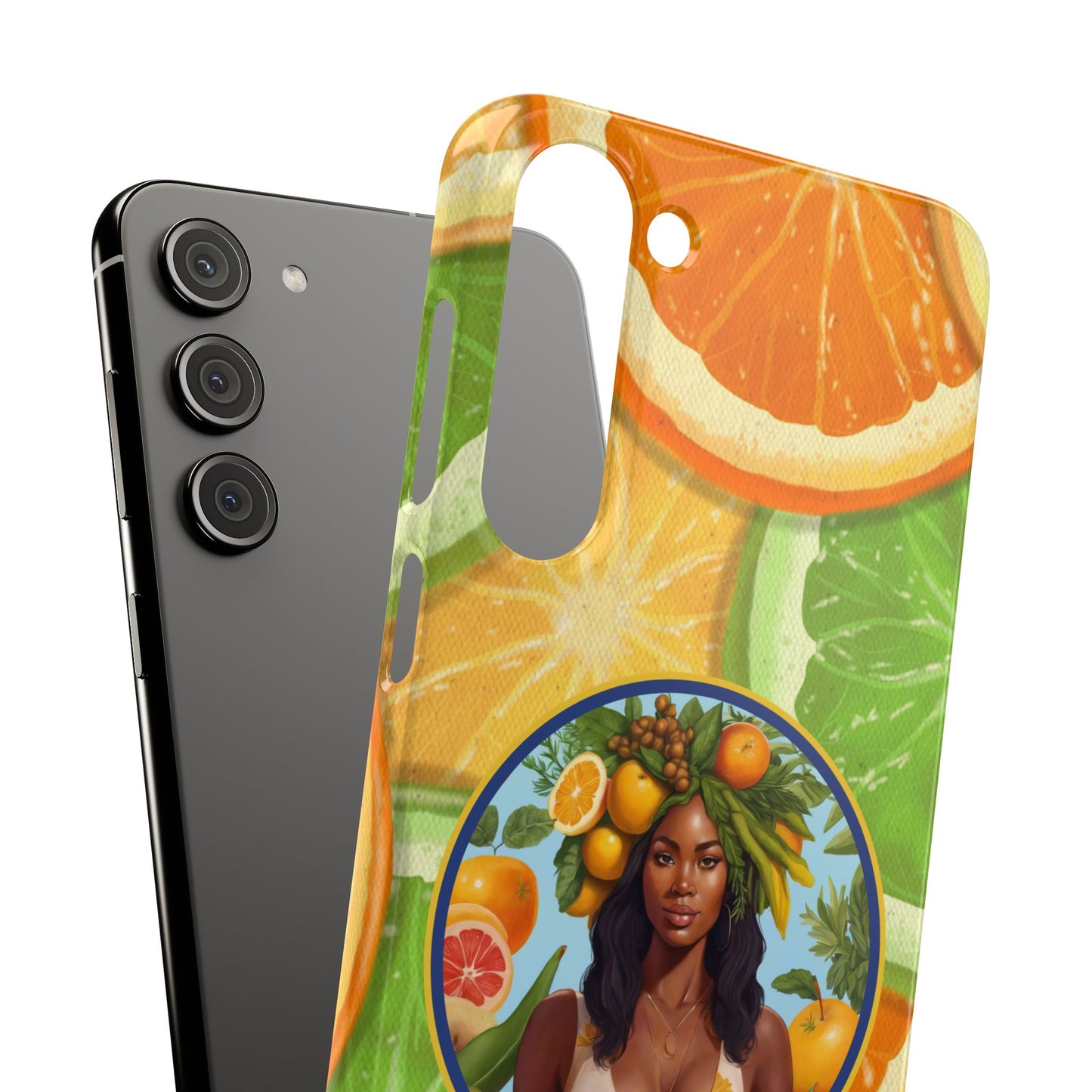Organically Me Citrus Fruits Garden Snap Phone Case with Black Woman, Veggie Chic for Androids and iPhone models