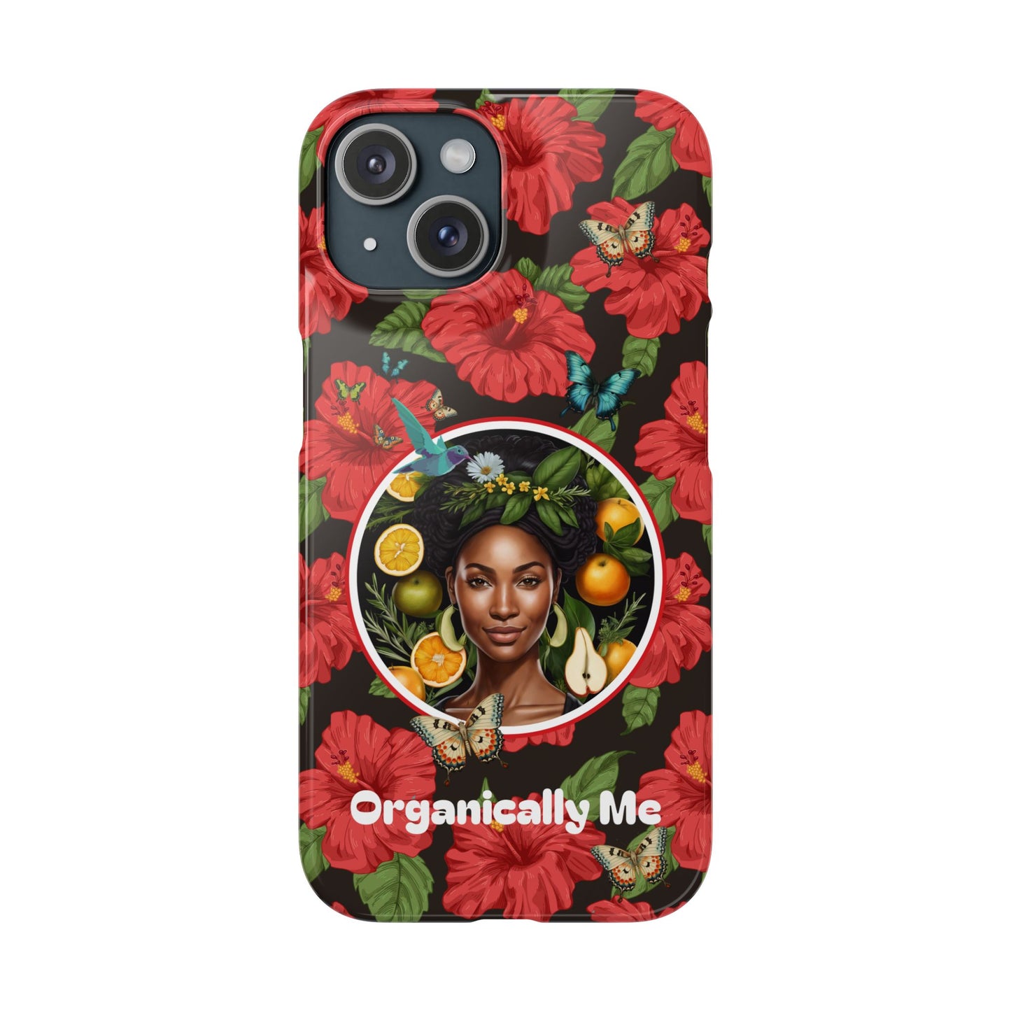 Organically Me Red and White Hibiscus Plant Garden Snap Phone Case with Black Woman, for iPhone and Android