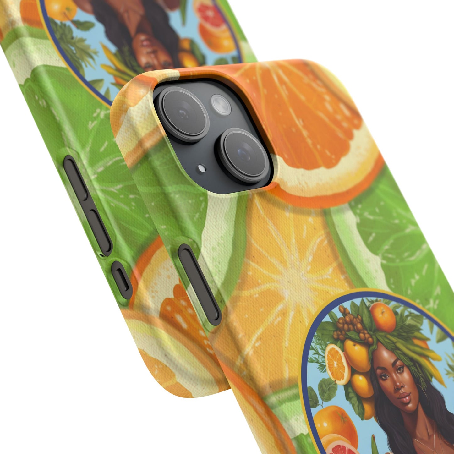 Organically Me Citrus Fruits Garden Snap Phone Case with Black Woman, Veggie Chic for Androids and iPhone models
