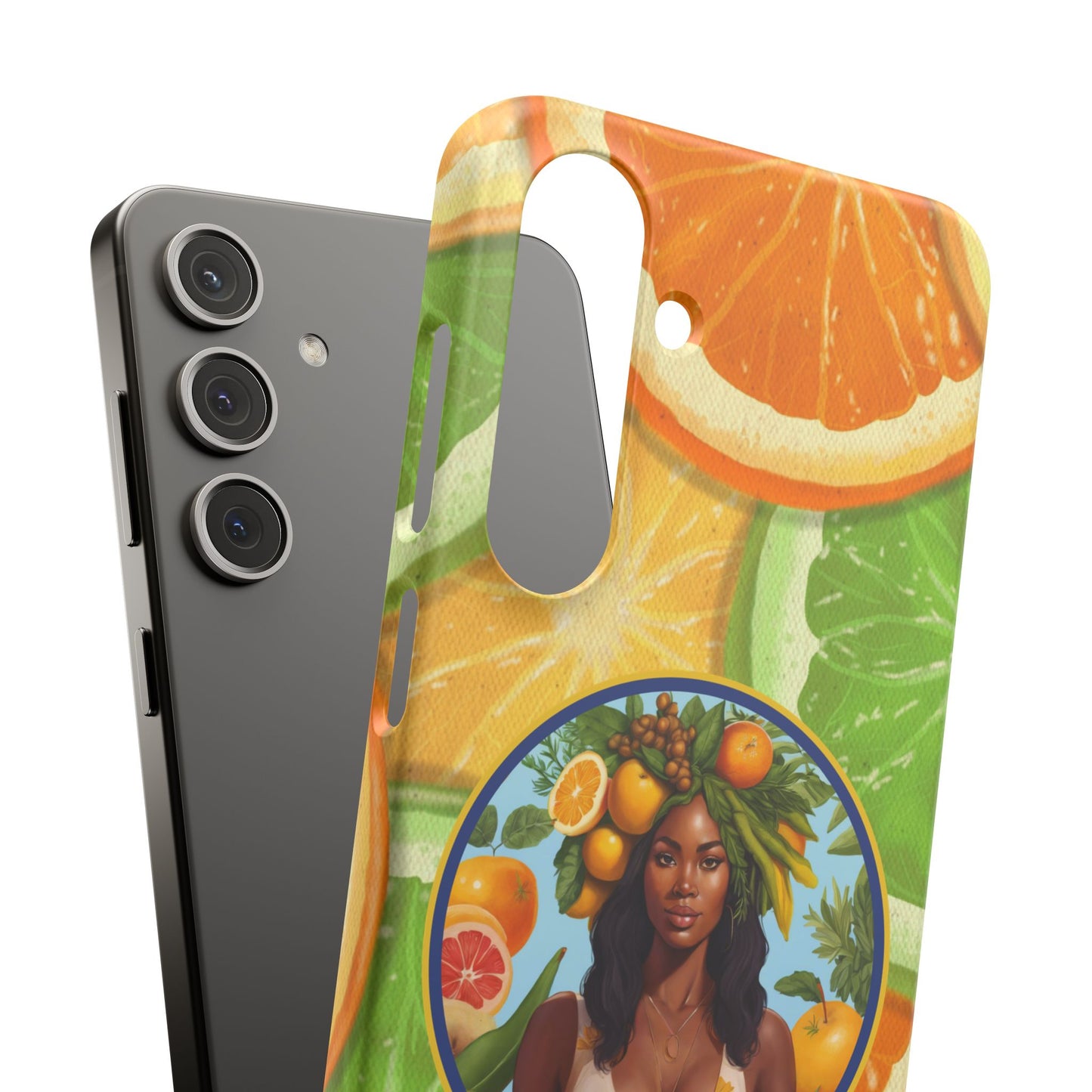 Organically Me Citrus Fruits Garden Snap Phone Case with Black Woman, Veggie Chic for Androids and iPhone models