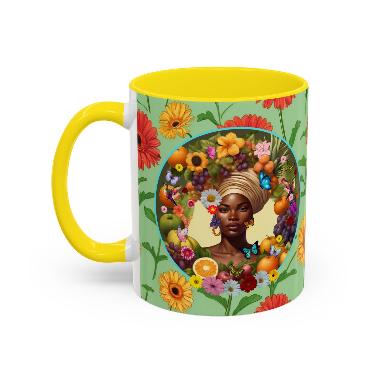 100% Organic Daisy Joy3 Plant Garden Vegan Ceramic Plant Mug, Black Woman Double Sided (11oz) 8 Color Combos