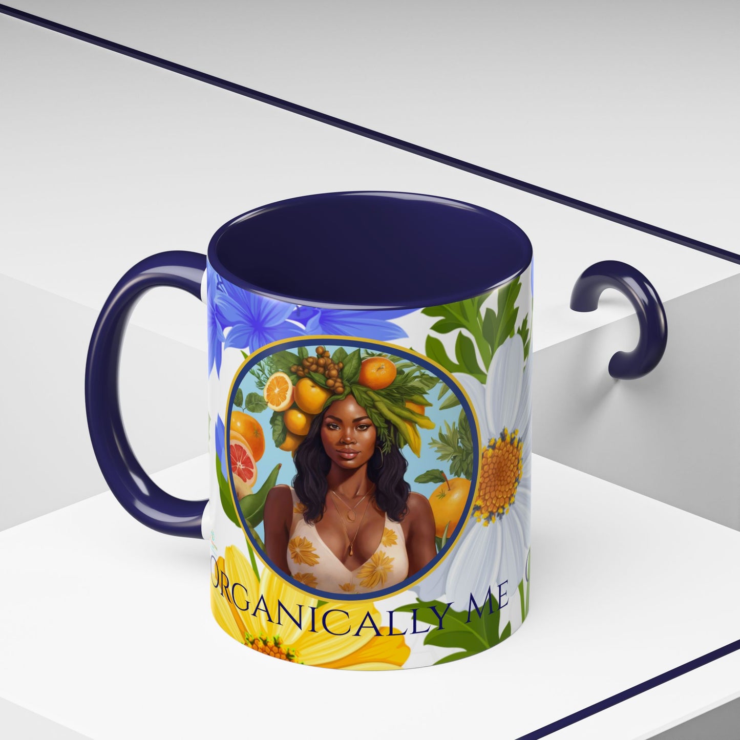 Organically Me Blue & Yellow Daisy Joyce Plant Garden Vegan Ceramic Plant Mug with Black woman (11oz) 8 Color Combos
