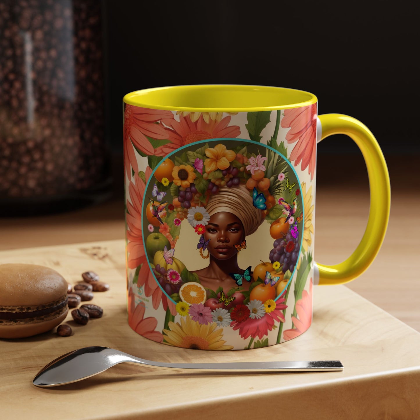 100% Organic Daisy Joy3 Plant Garden Vegan Ceramic Plant Mug, Black Woman Double Sided (11oz) 8 Color Combos