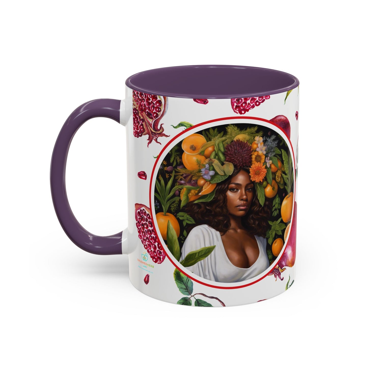 Organically Me Red and White Regina Pomegranate Plant Garden Vegan Ceramic Plant Mug with Black woman (11oz) 8 Color Combos