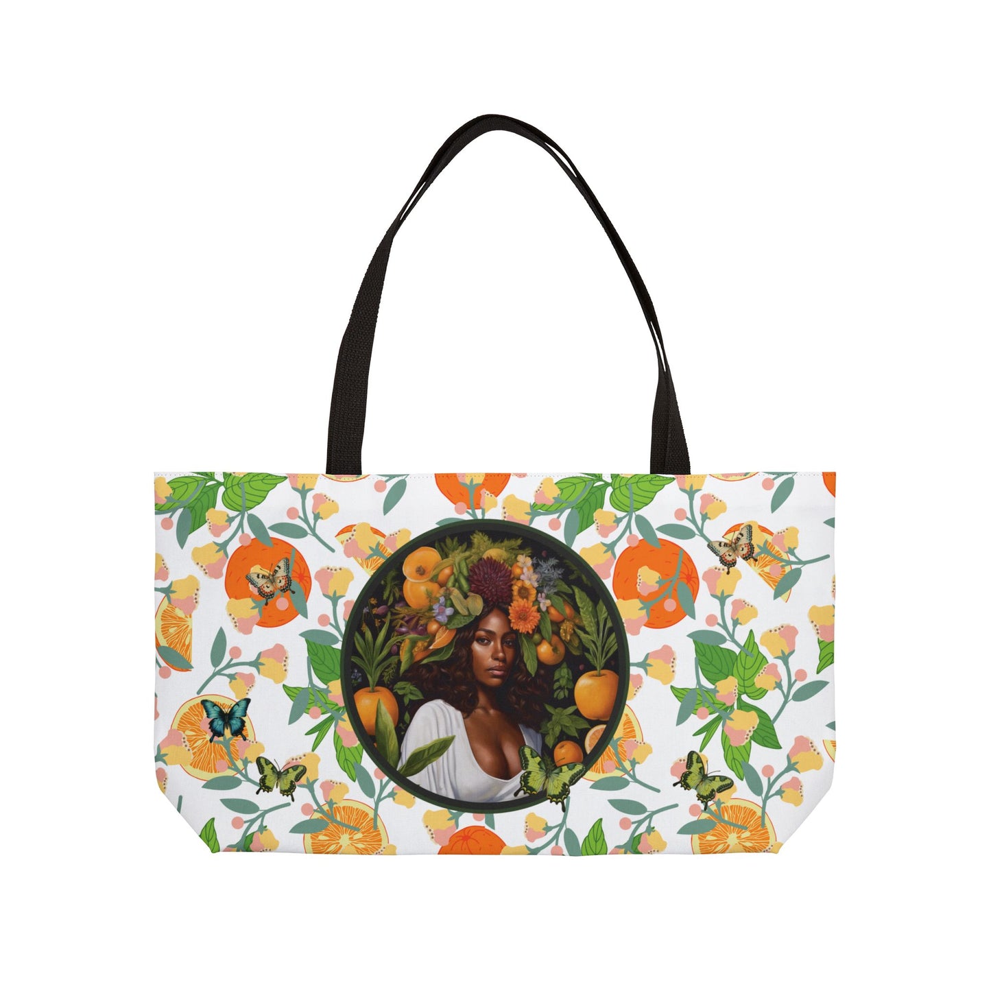 Organically Me Pink & Green Plant Garden-themed Weekender Tote Bag, workout bag, yoga bag with Black Women