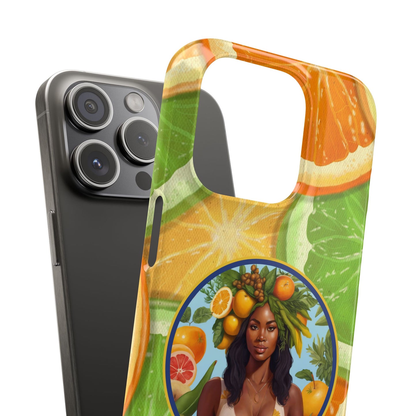 Organically Me Citrus Fruits Garden Snap Phone Case with Black Woman, Veggie Chic for Androids and iPhone models