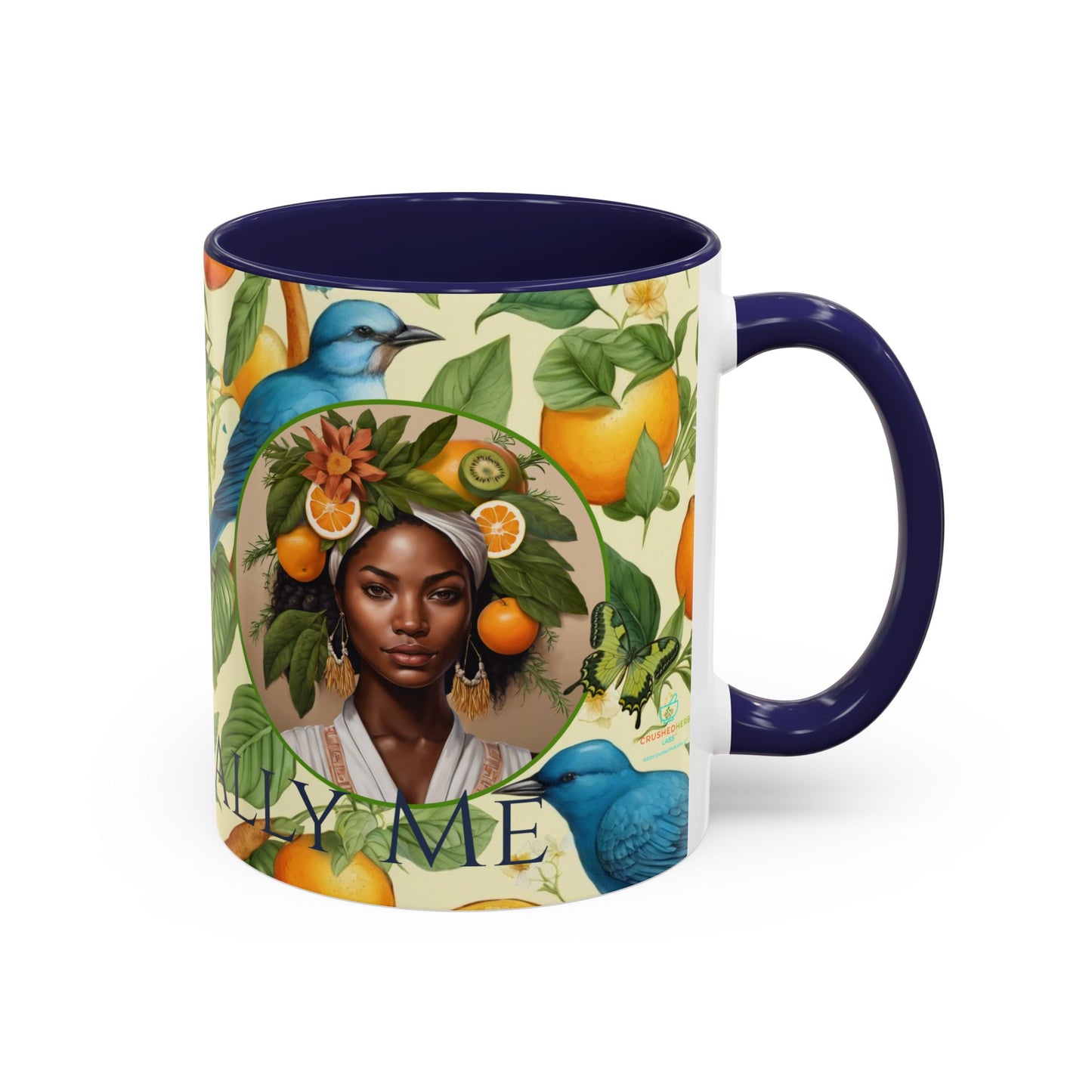 Organically Me A Lemon Bluebird Plant Garden Vegan Ceramic Plant Mug with Black woman (11oz) 8 Color Combos