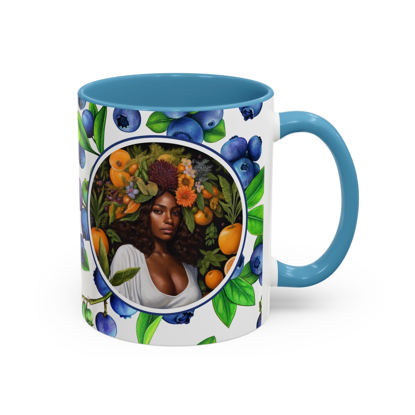 Organically Me Blueberry Plant Garden Vegan Ceramic Plant Mug with Black woman (11oz) 8 Color Combos