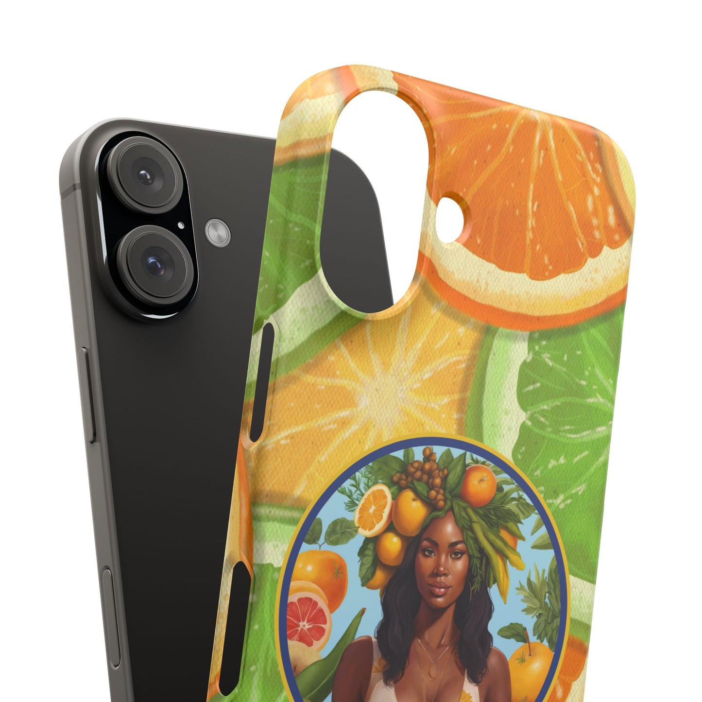 Organically Me Citrus Fruits Garden Snap Phone Case with Black Woman, Veggie Chic for Androids and iPhone models