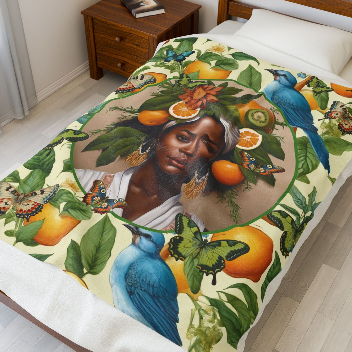 Organically Me A Lemon Bluebird Plant Garden Blanket, Wall Hanging, Table Cloth (Velveteen); 50 x 60in