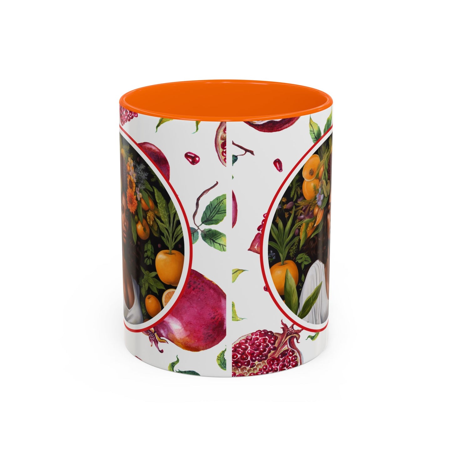 Organically Me Red and White Regina Pomegranate Plant Garden Vegan Ceramic Plant Mug with Black woman (11oz) 8 Color Combos