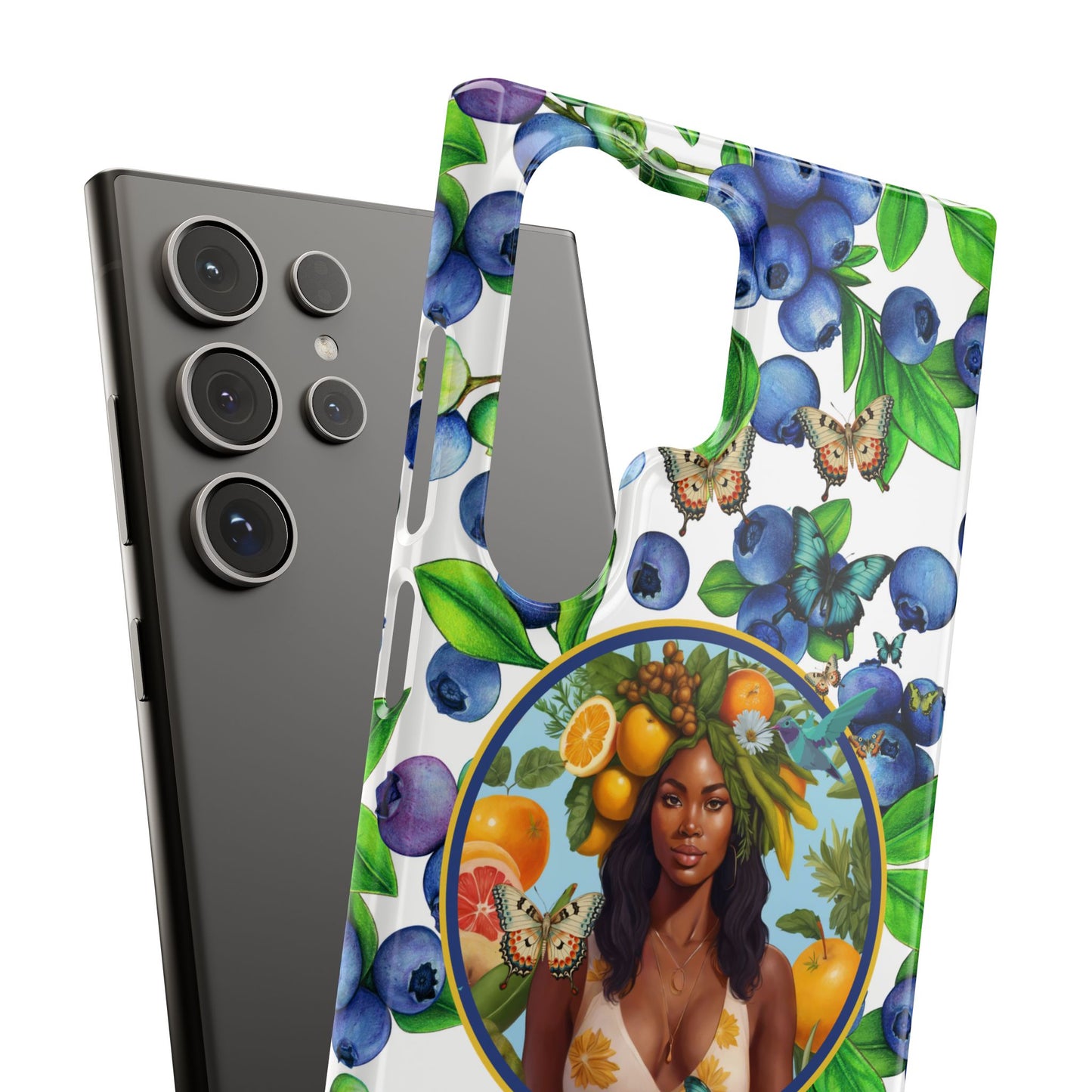 Organically Me Blueberry Plant B Garden Snap Phone Case with Black Woman, for iPhone and Android