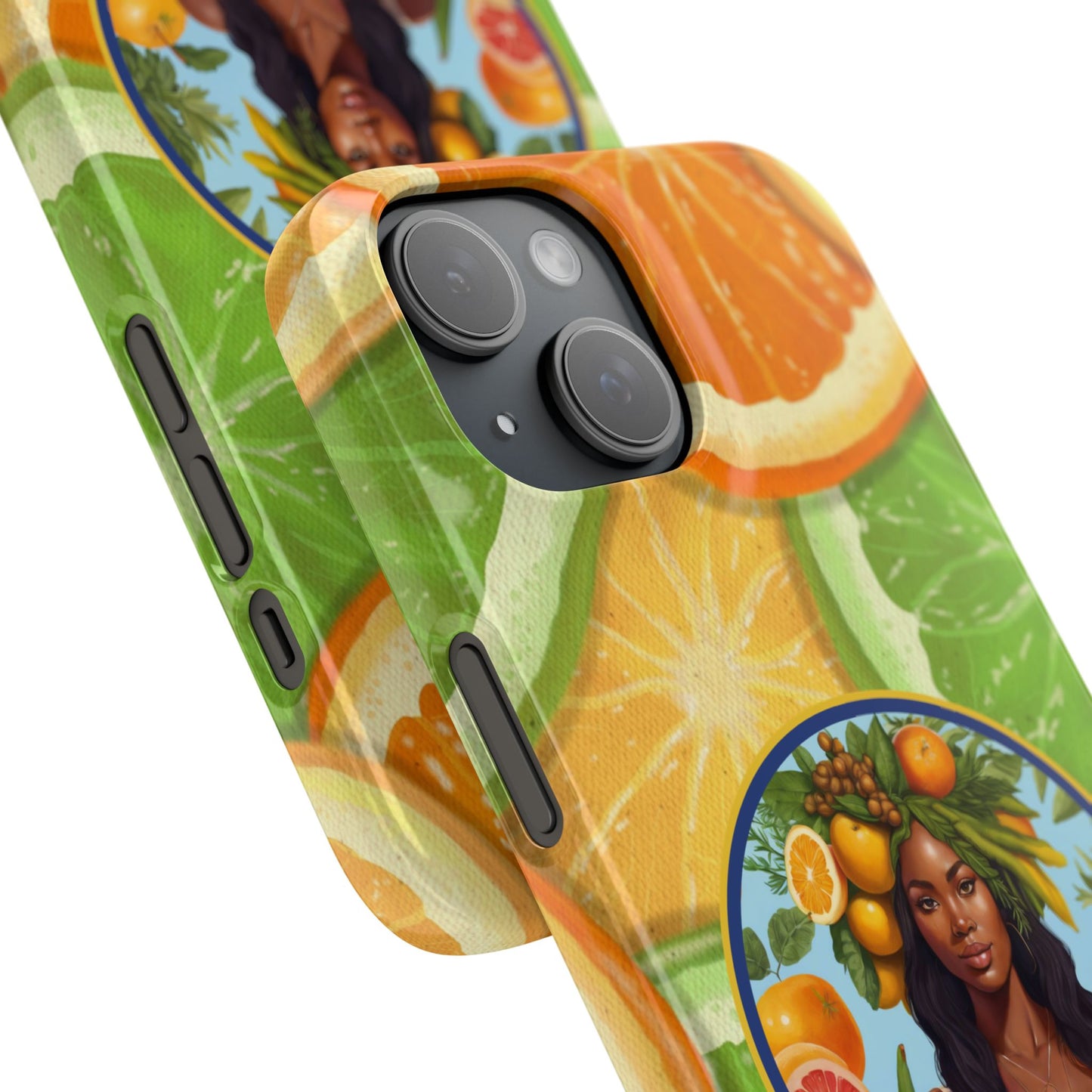 Organically Me Citrus Fruits Garden Snap Phone Case with Black Woman, Veggie Chic for Androids and iPhone models