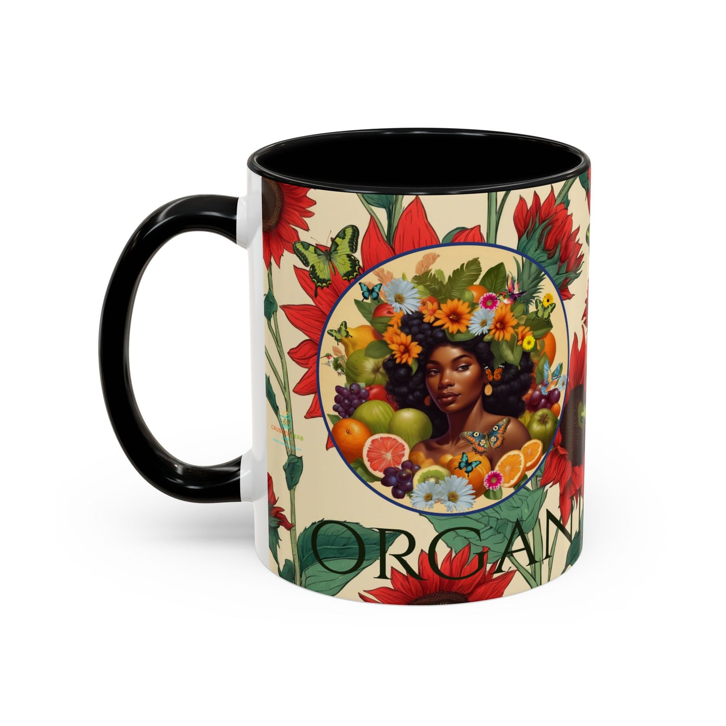 Organically Me Sunflower Red Plant Garden Vegan Ceramic Plant Mug with Black woman (11oz) 8 Color Combos