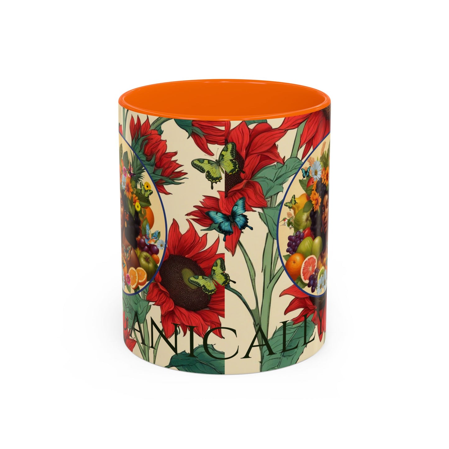 Organically Me Sunflower Red Plant Garden Vegan Ceramic Plant Mug with Black woman (11oz) 8 Color Combos