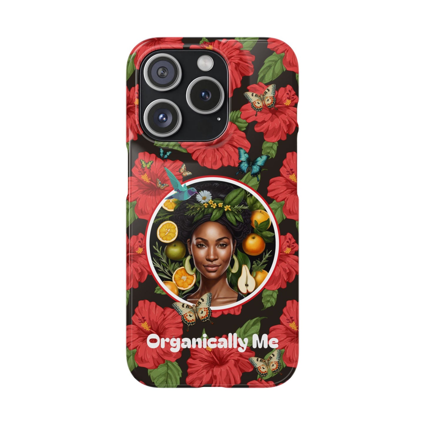 Organically Me Red and White Hibiscus Plant Garden Snap Phone Case with Black Woman, for iPhone and Android