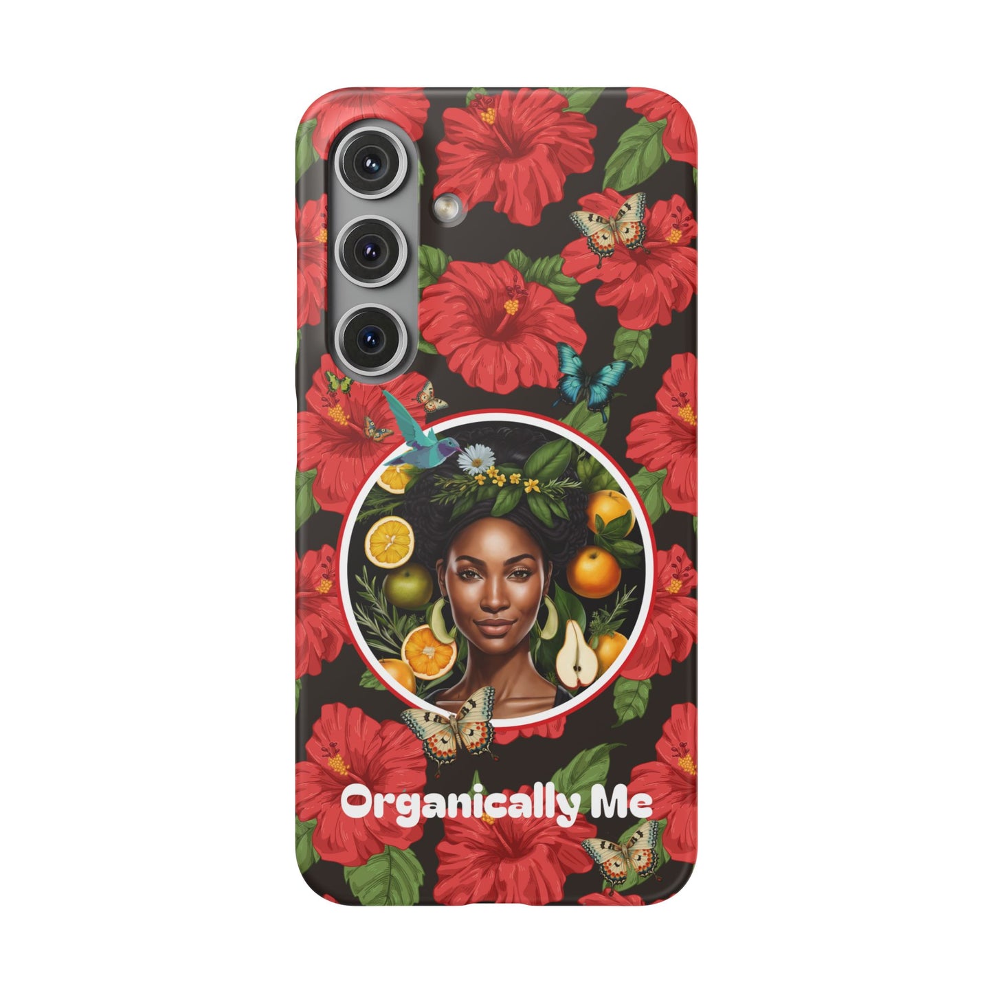 Organically Me Red and White Hibiscus Plant Garden Snap Phone Case with Black Woman, for iPhone and Android