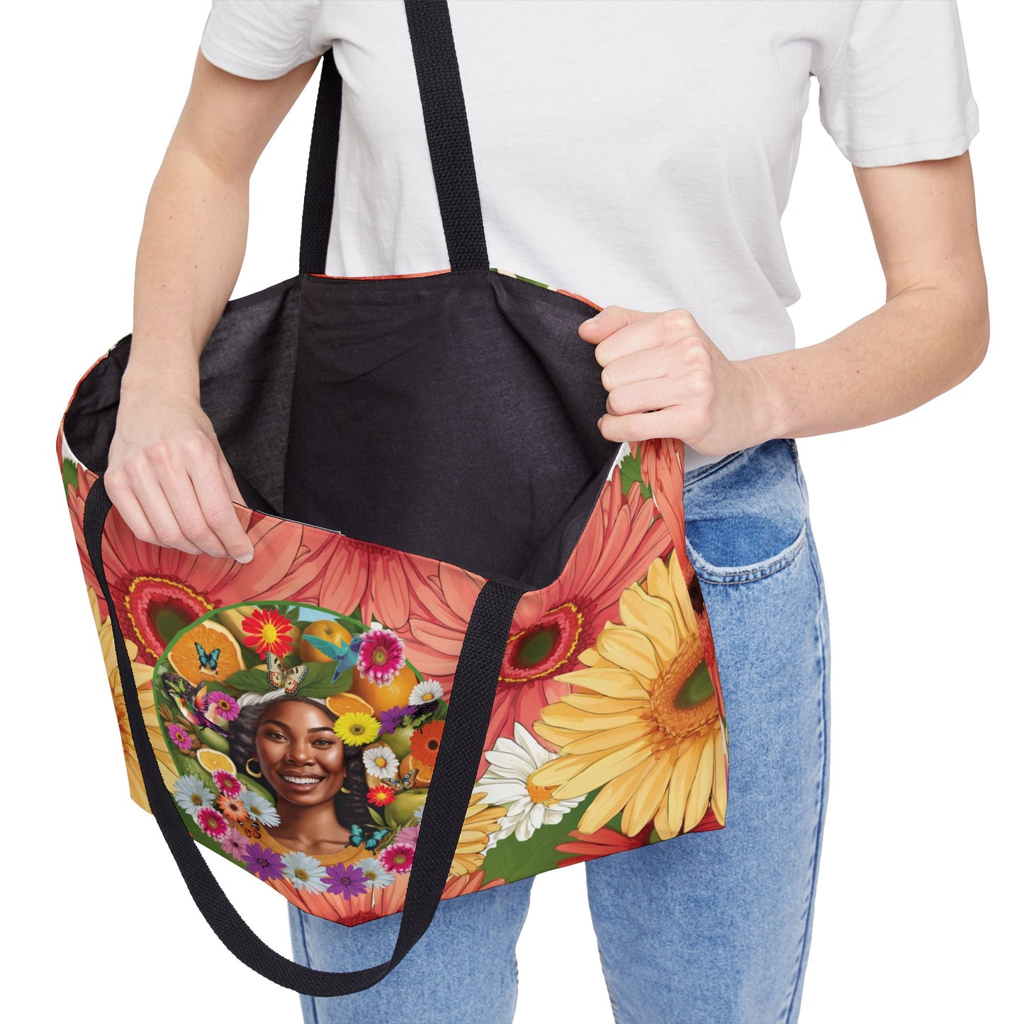 Organically Me A Joy Daisy Plant Garden-themed Large Weekender Tote Bag, workout bag, yoga bag with Black Women