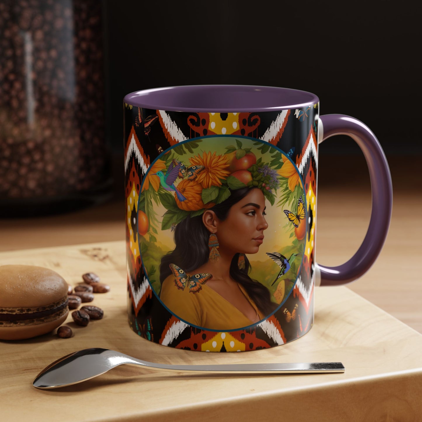 Organically Me A Tribal Butterfly Plant Garden Vegan Ceramic Plant Mug with Black woman (11oz) 8 Color Combos