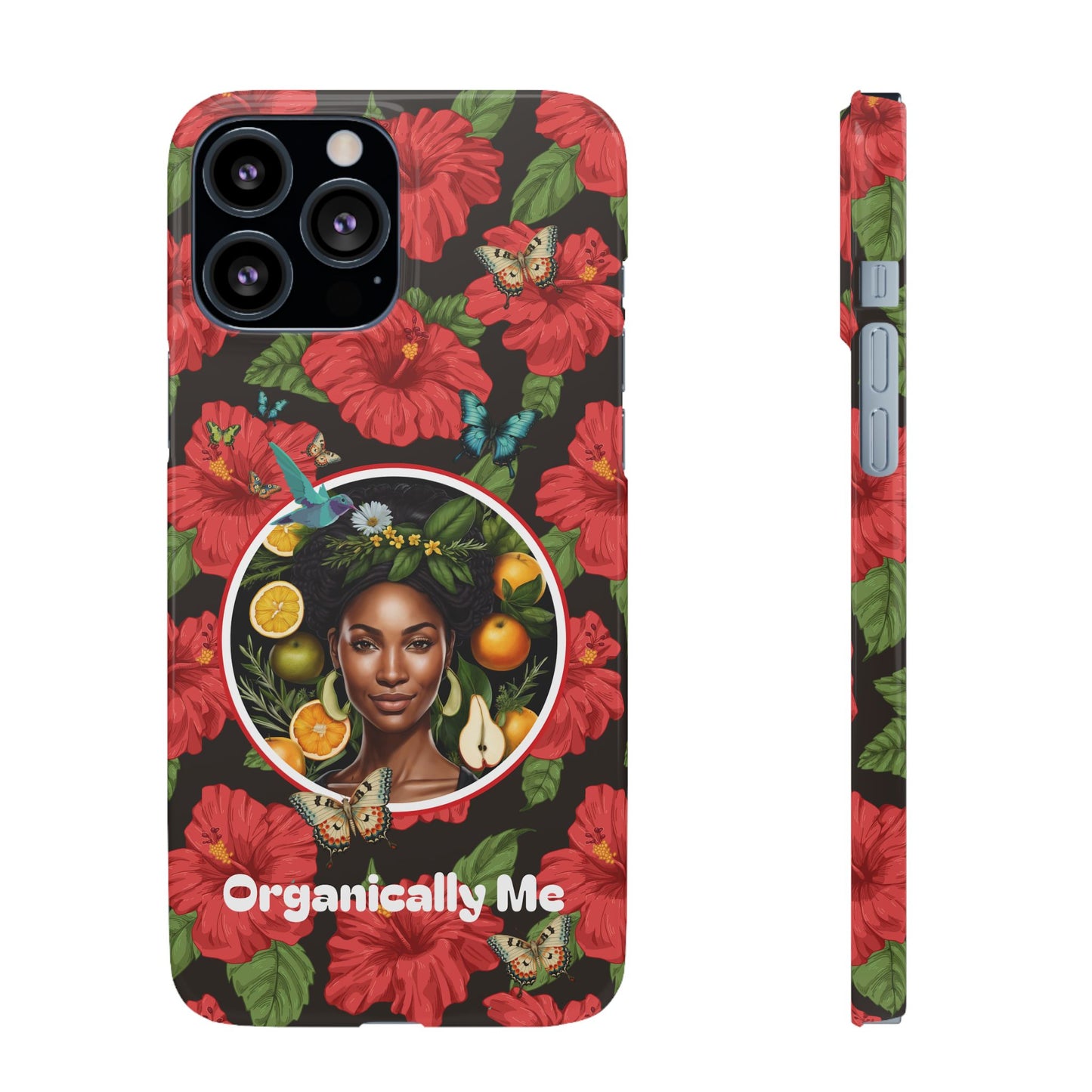 Organically Me Red and White Hibiscus Plant Garden Snap Phone Case with Black Woman, for iPhone and Android