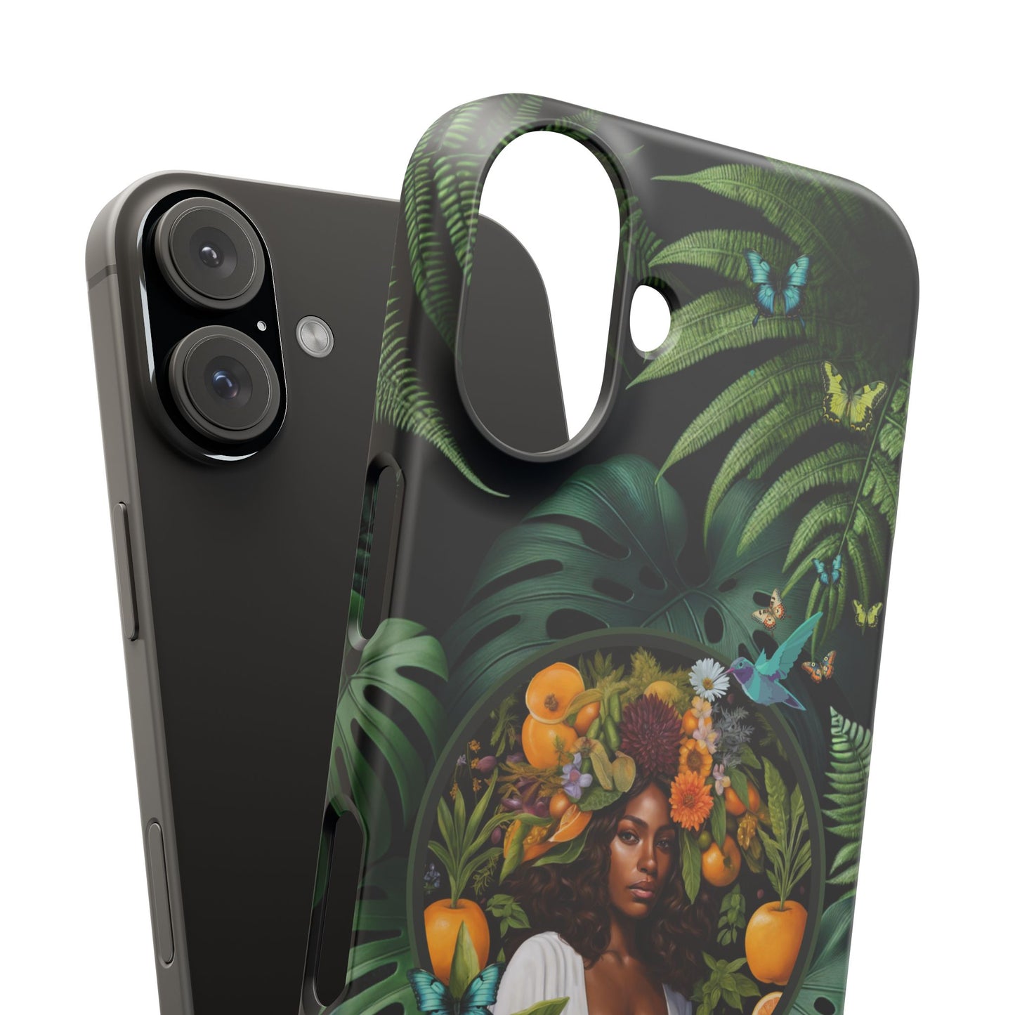 100% Organic A Fern Monstera Plant Garden Snap Phone Case with Black Woman, for iPhone and Android Models
