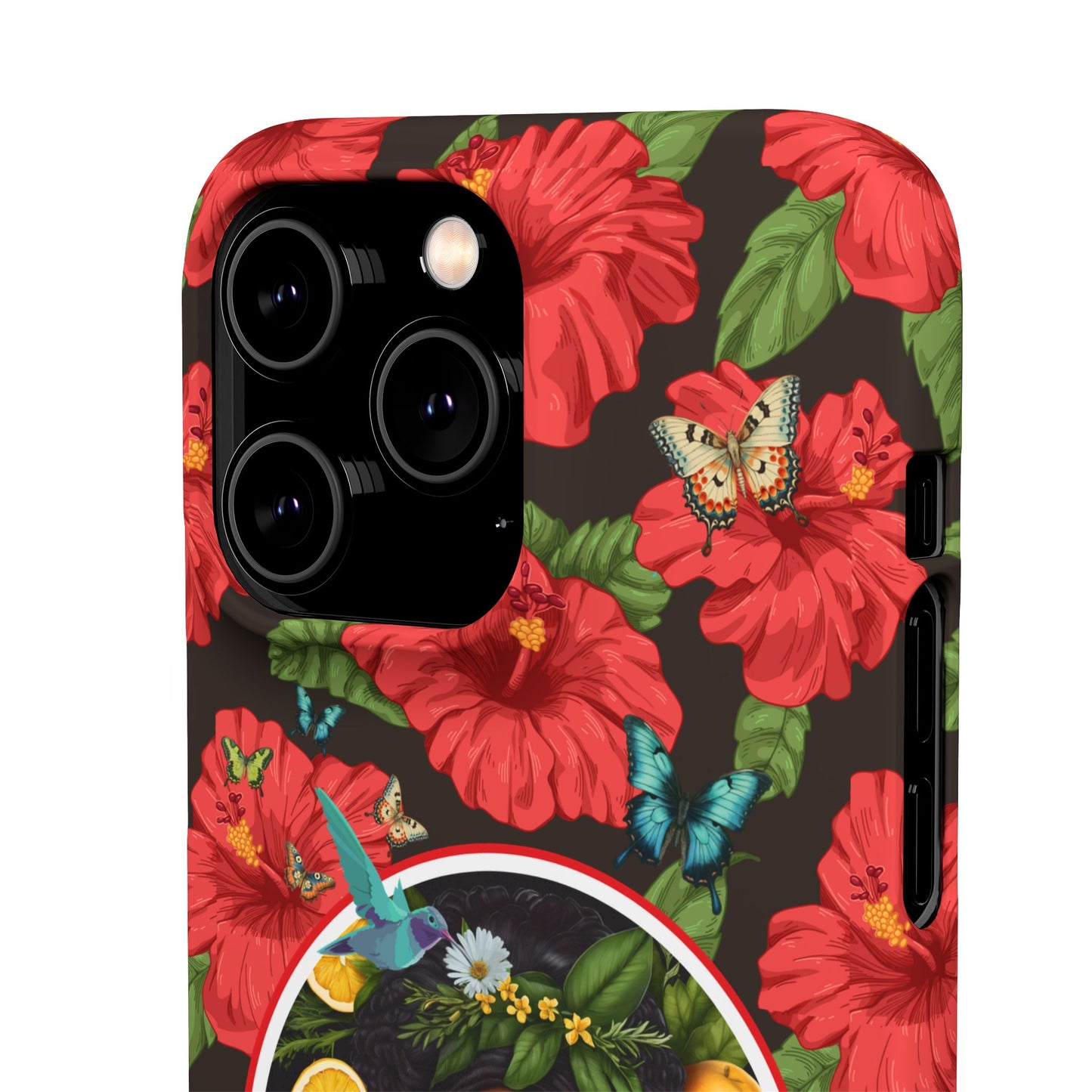 Organically Me Red and White Hibiscus Plant Garden Snap Phone Case with Black Woman, for iPhone and Android