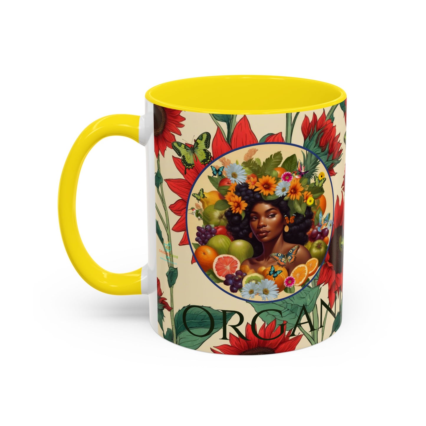 Organically Me Sunflower Red Plant Garden Vegan Ceramic Plant Mug with Black woman (11oz) 8 Color Combos