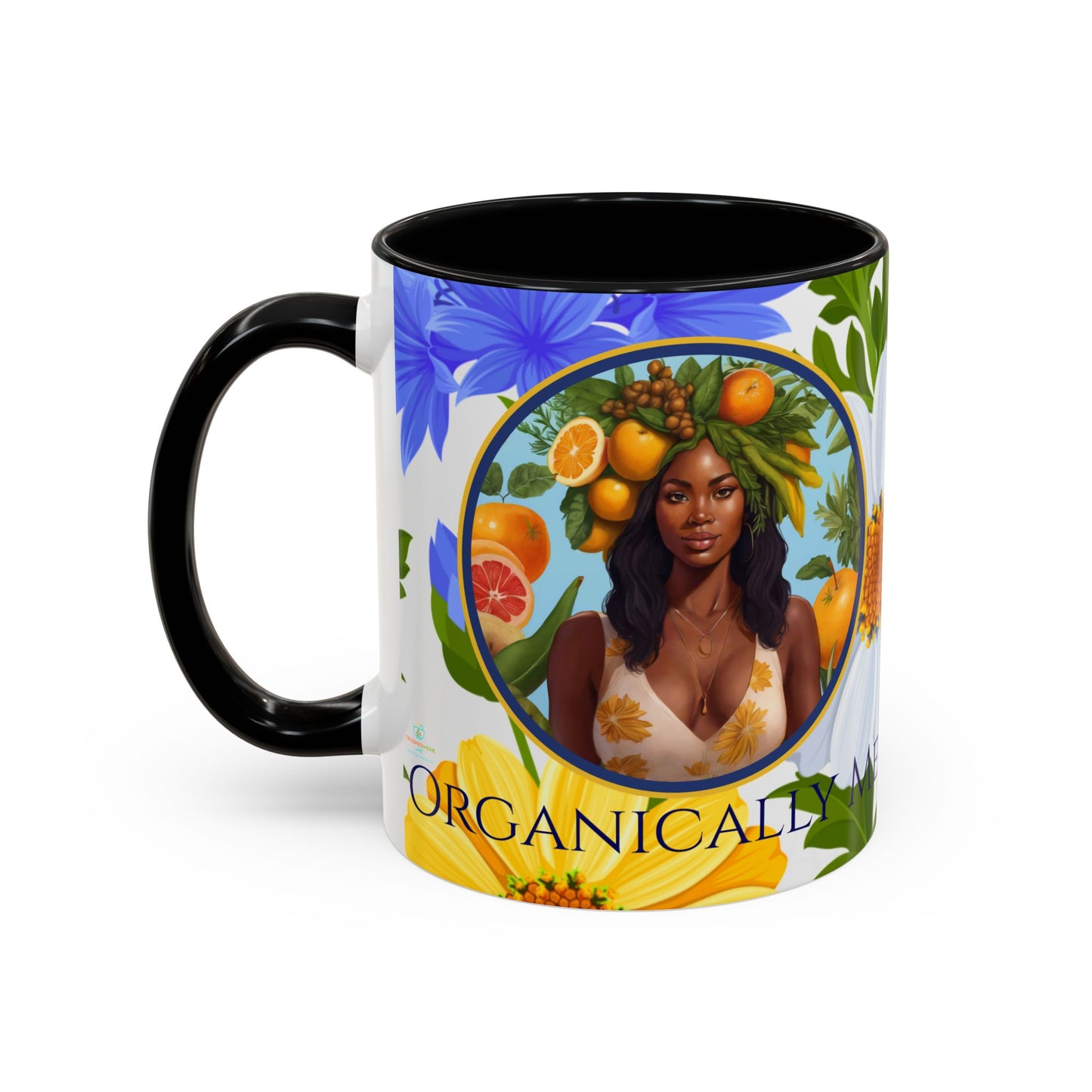 Organically Me Blue & Yellow Daisy Joyce Plant Garden Vegan Ceramic Plant Mug with Black woman (11oz) 8 Color Combos