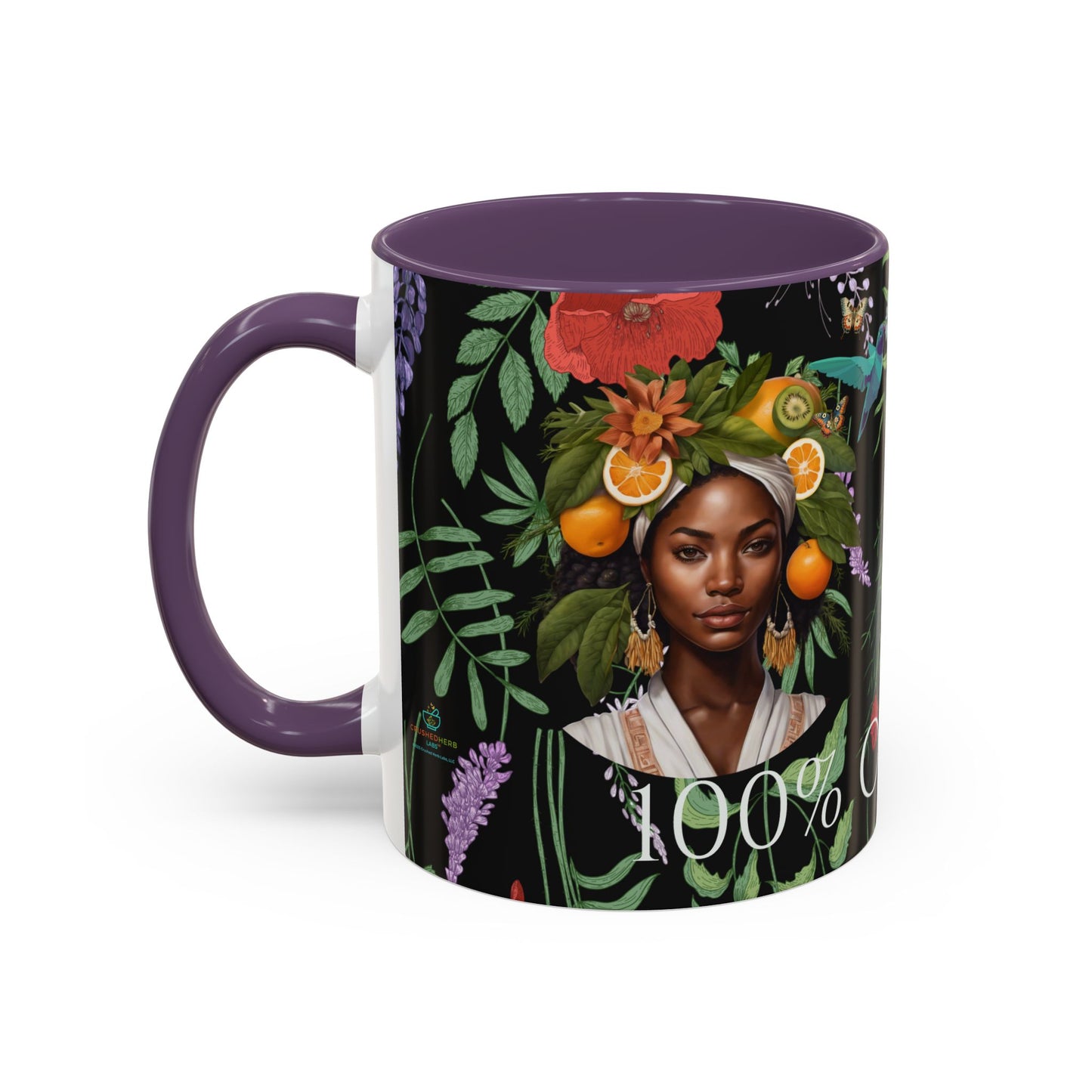 100% Organic Black Jungle Plant Garden Vegan Ceramic Plant Mug with (11oz) 8 Color Combos Double-Side Design