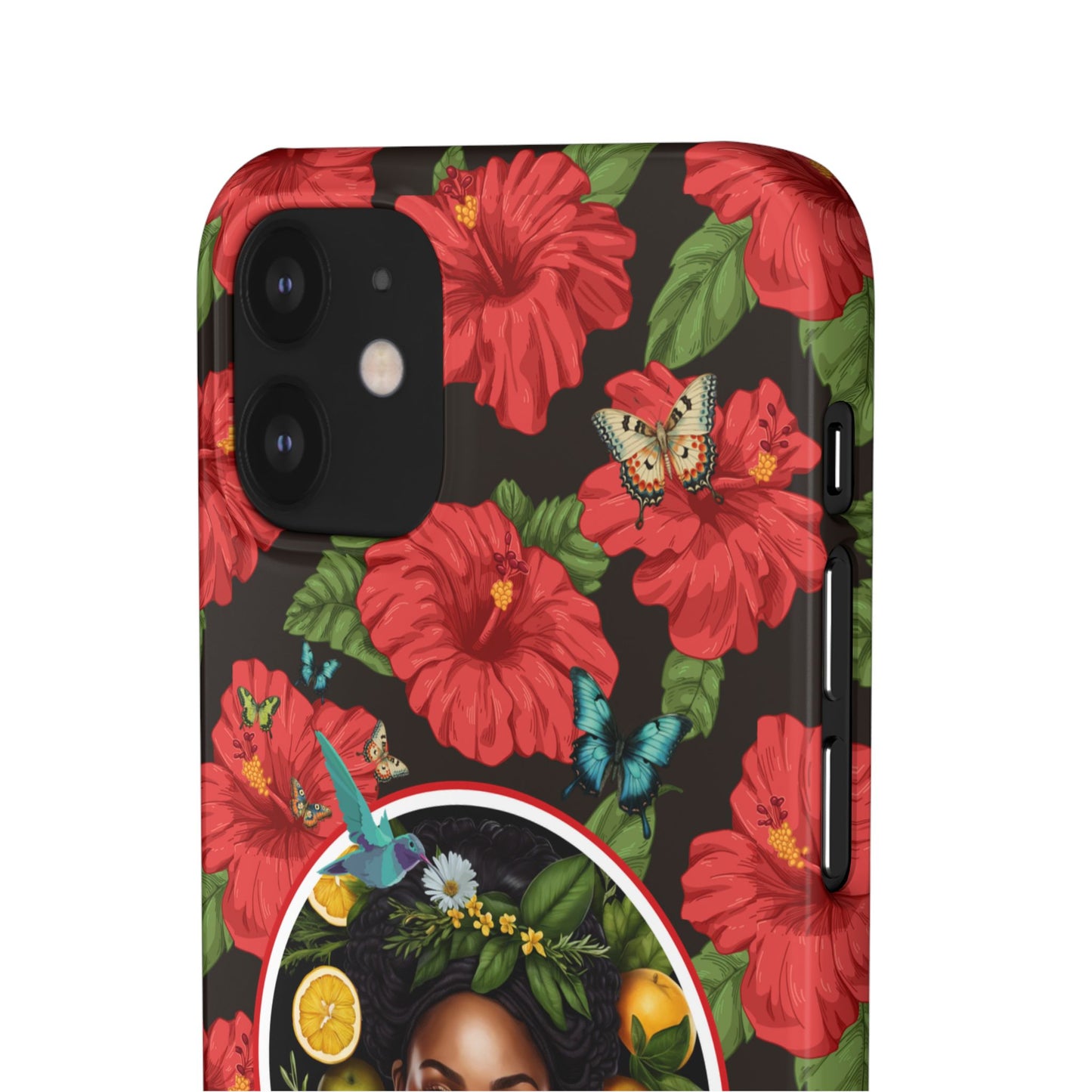 Organically Me Red and White Hibiscus Plant Garden Snap Phone Case with Black Woman, for iPhone and Android