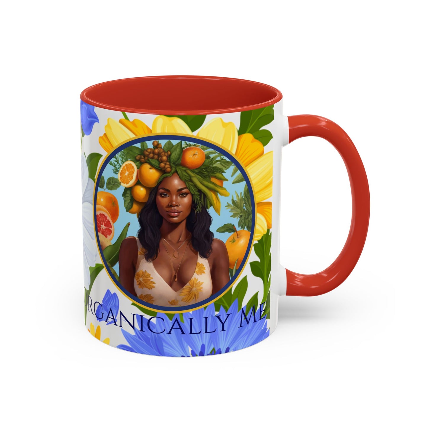 Organically Me Blue & Yellow Daisy Joyce Plant Garden Vegan Ceramic Plant Mug with Black woman (11oz) 8 Color Combos